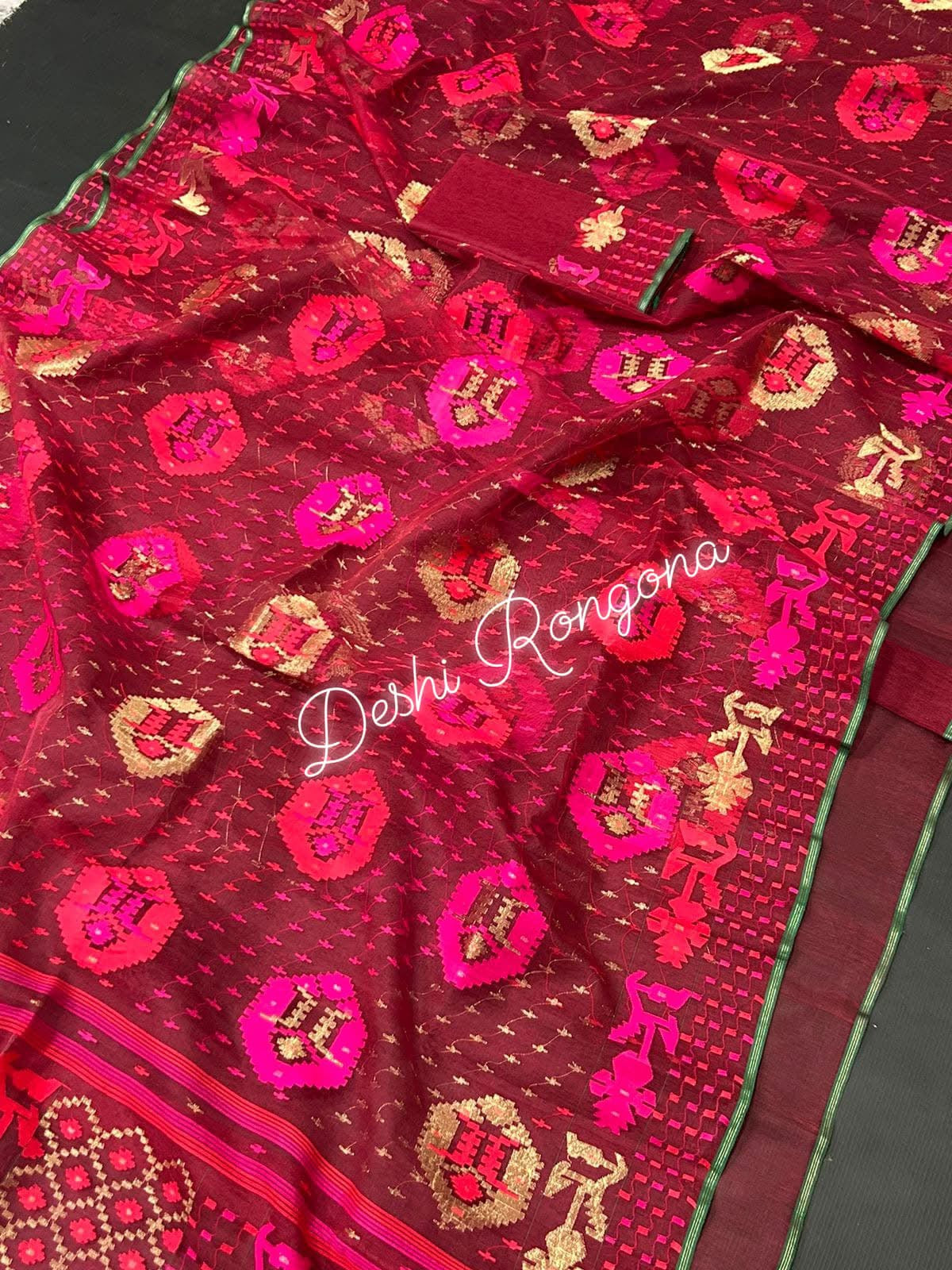 Elegant Maroon Dhakai Jamdani Saree - Handloom Classic