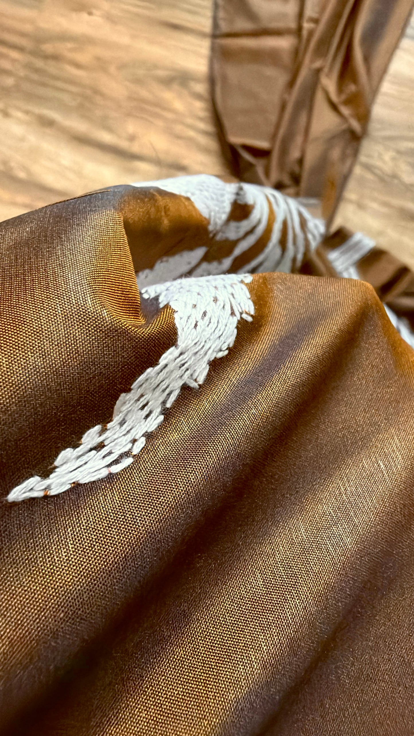 Brown Bangalore Silk Kantha Saree