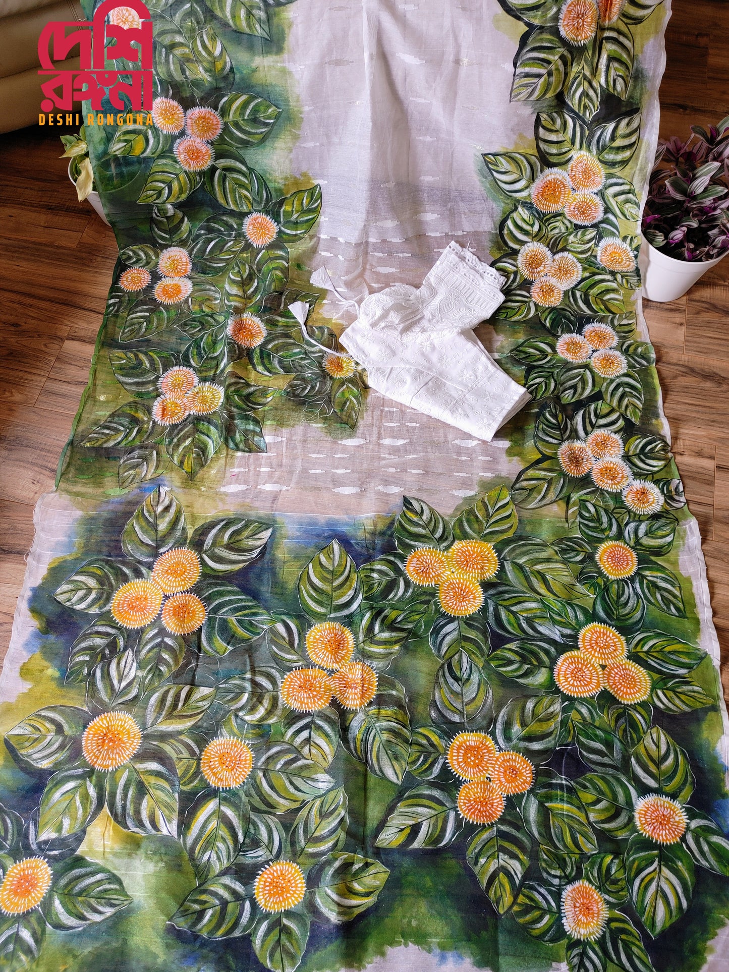 Exclusive Dhakai Saree Handpainted Couple Set, Classy Saree,Punjabi Detailed Handpainted with Acramin color, Feel special with it