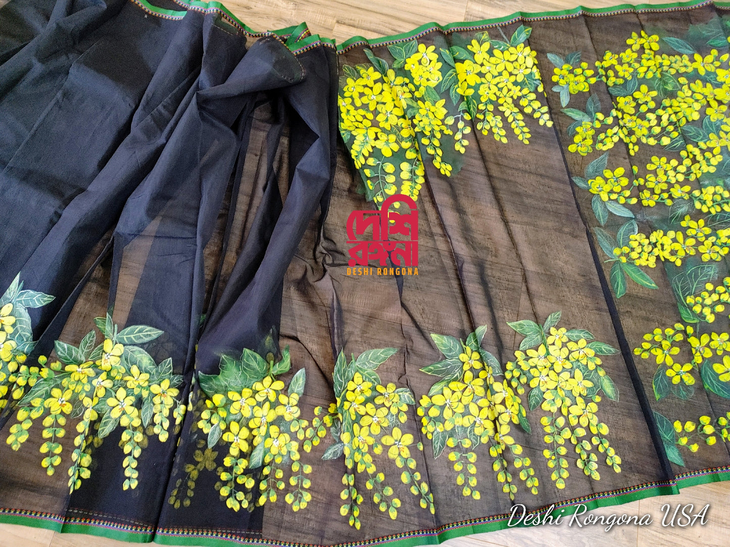 Handpainted Handloom Halfsilk Saree and Aarong Cotton Punjubi Set. Sonalu Theme.
