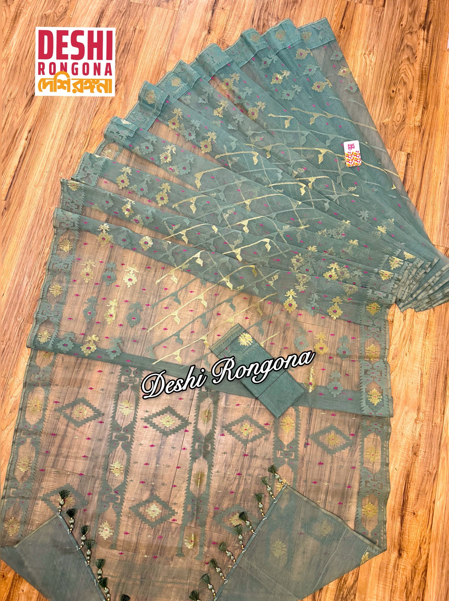 Elegant Sage Green Dhakai Jamdani Saree - Handloom Classic