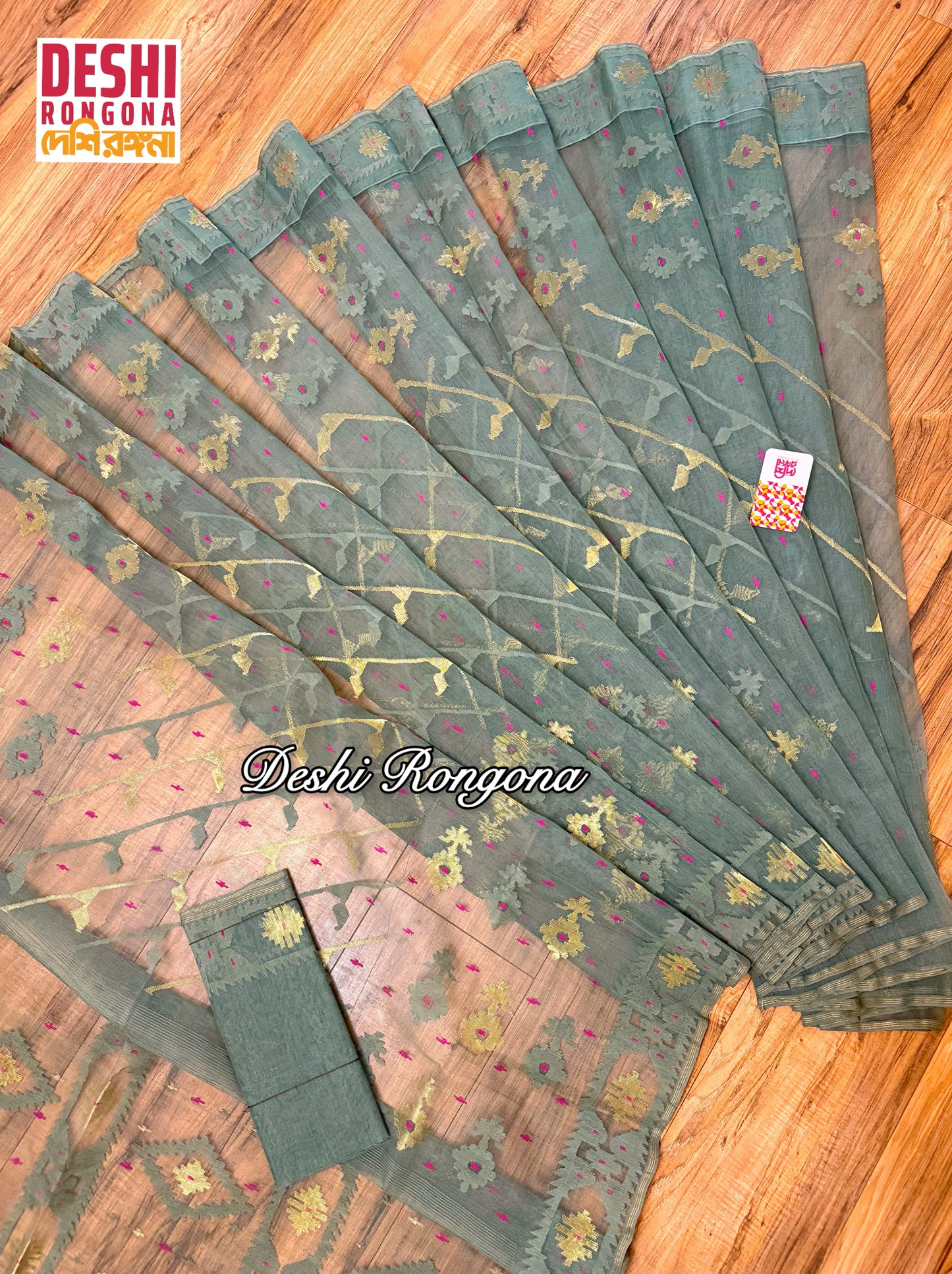 Elegant Sage Green Dhakai Jamdani Saree - Handloom Classic