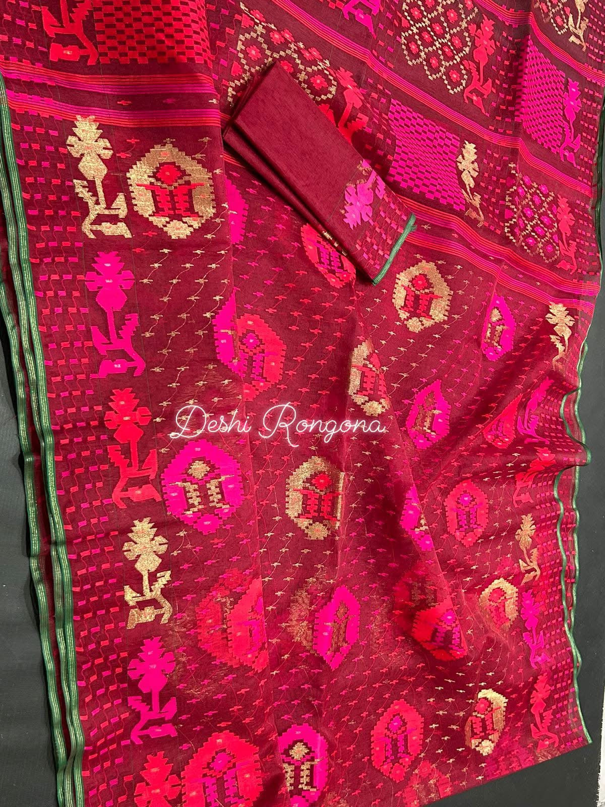 Elegant Maroon Dhakai Jamdani Saree - Handloom Classic