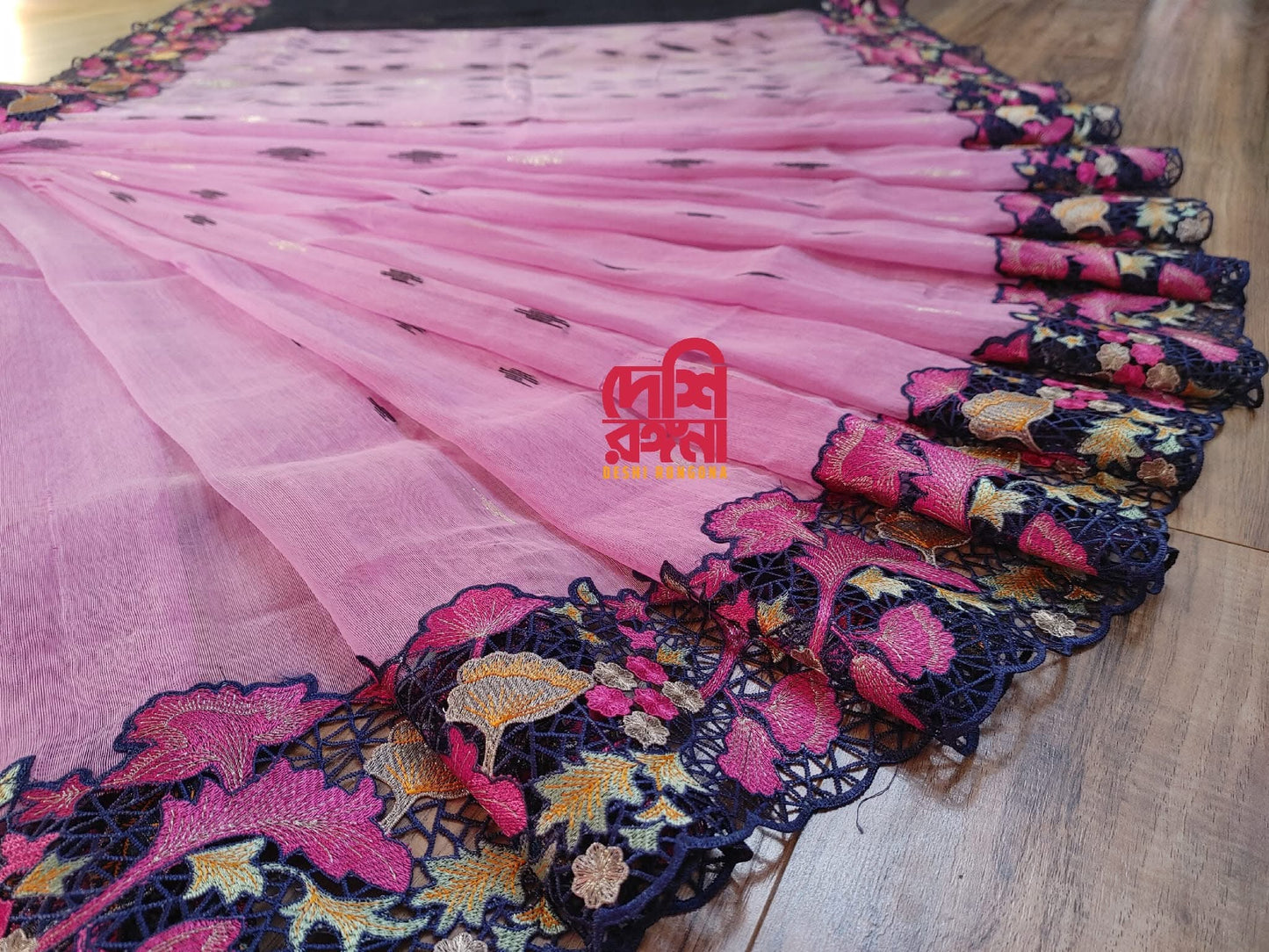 Pink Cutwork Jamdani Dhakai – Hand Embroidered