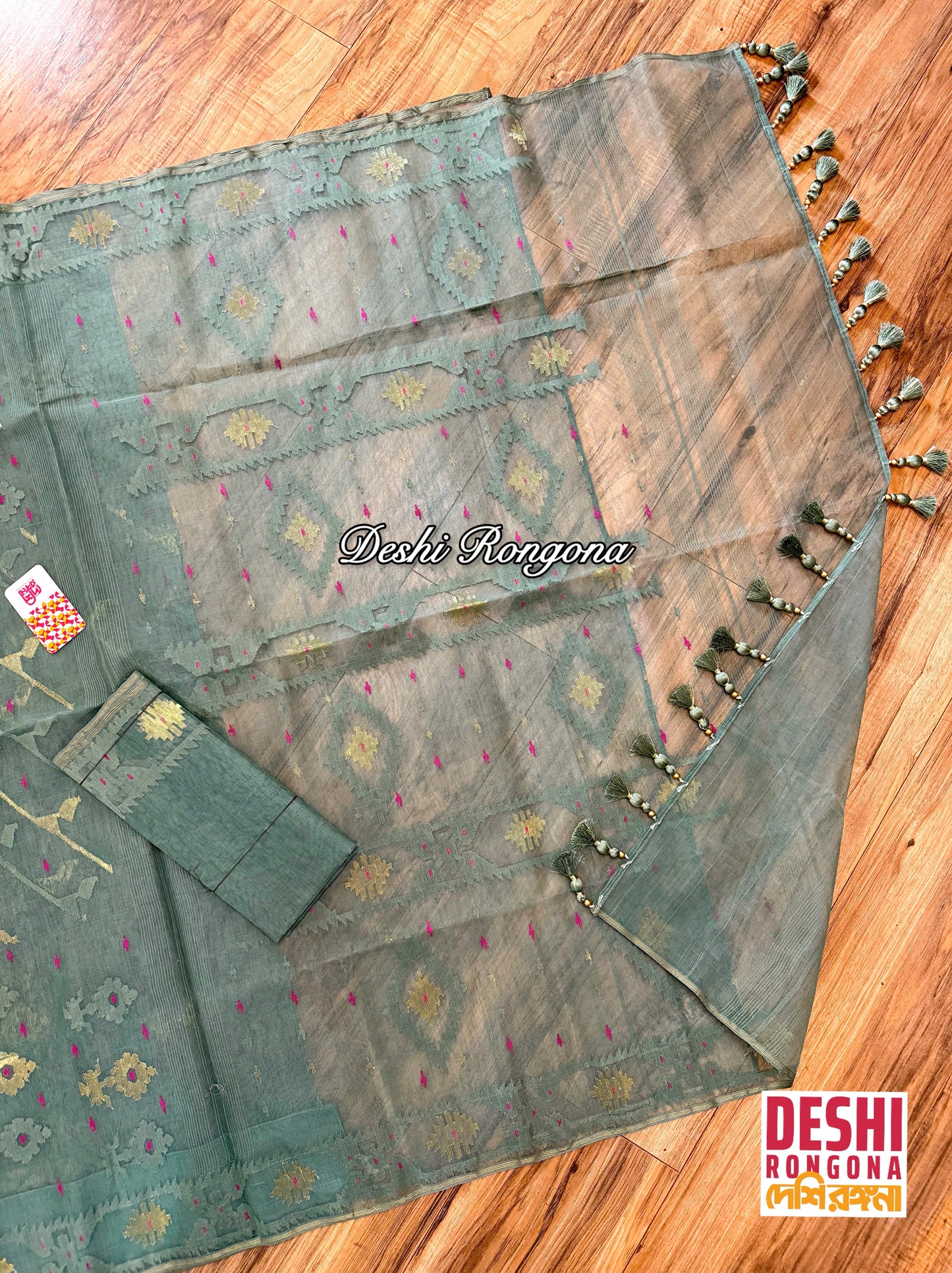 Elegant Sage Green Dhakai Jamdani Saree - Handloom Classic
