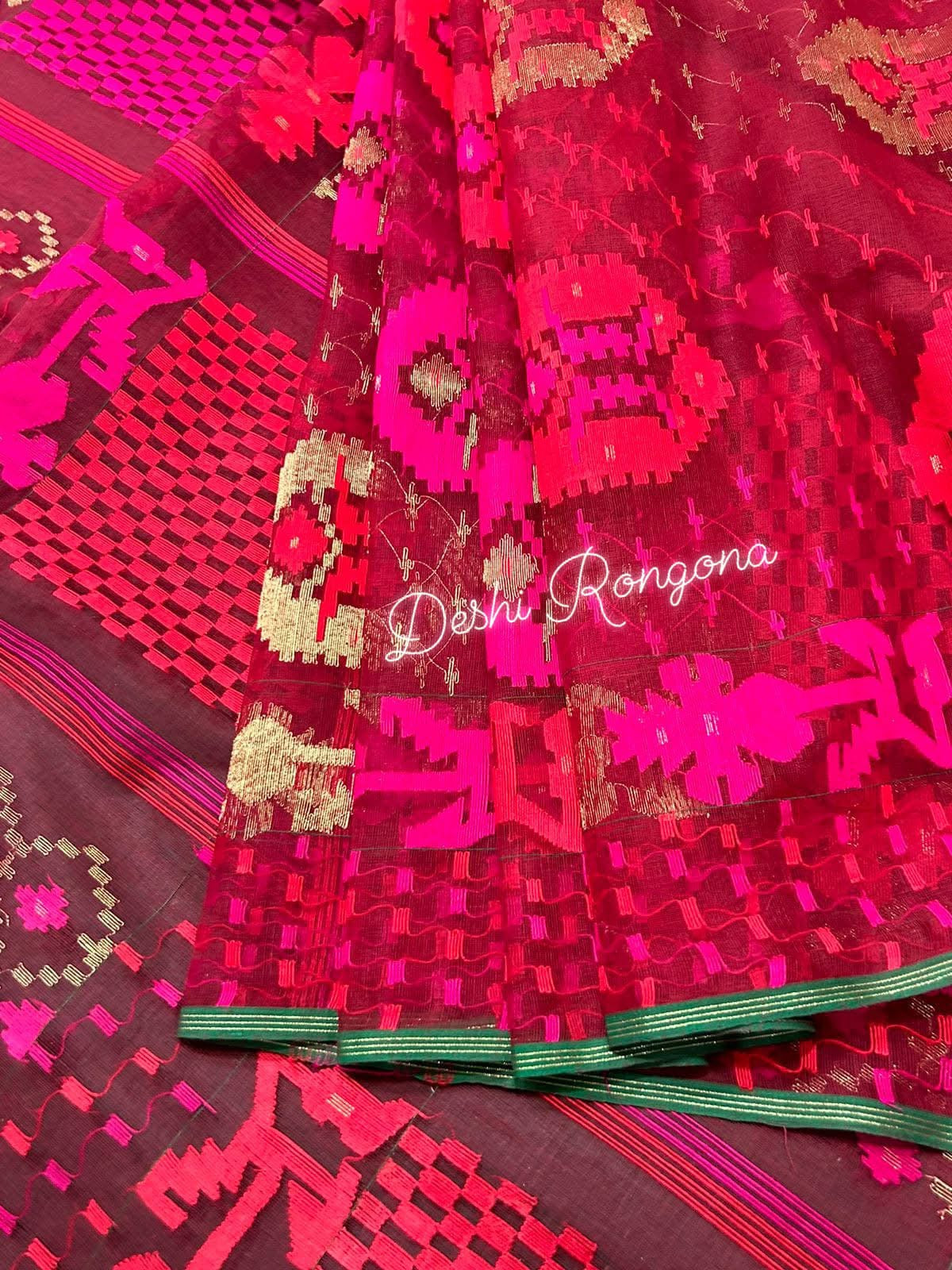 Elegant Maroon Dhakai Jamdani Saree - Handloom Classic