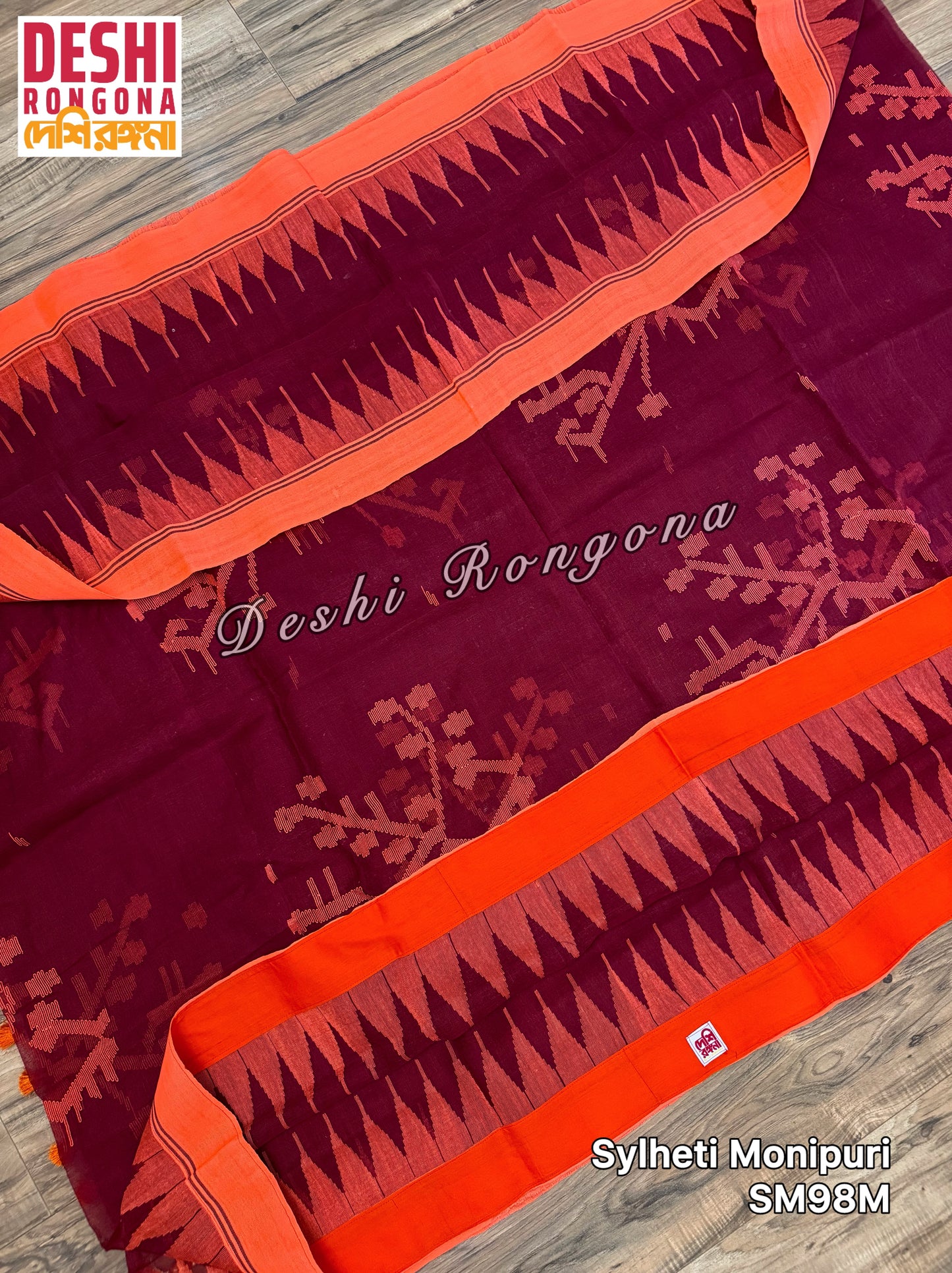Monipuri Cotton saree, Maroon and Orange