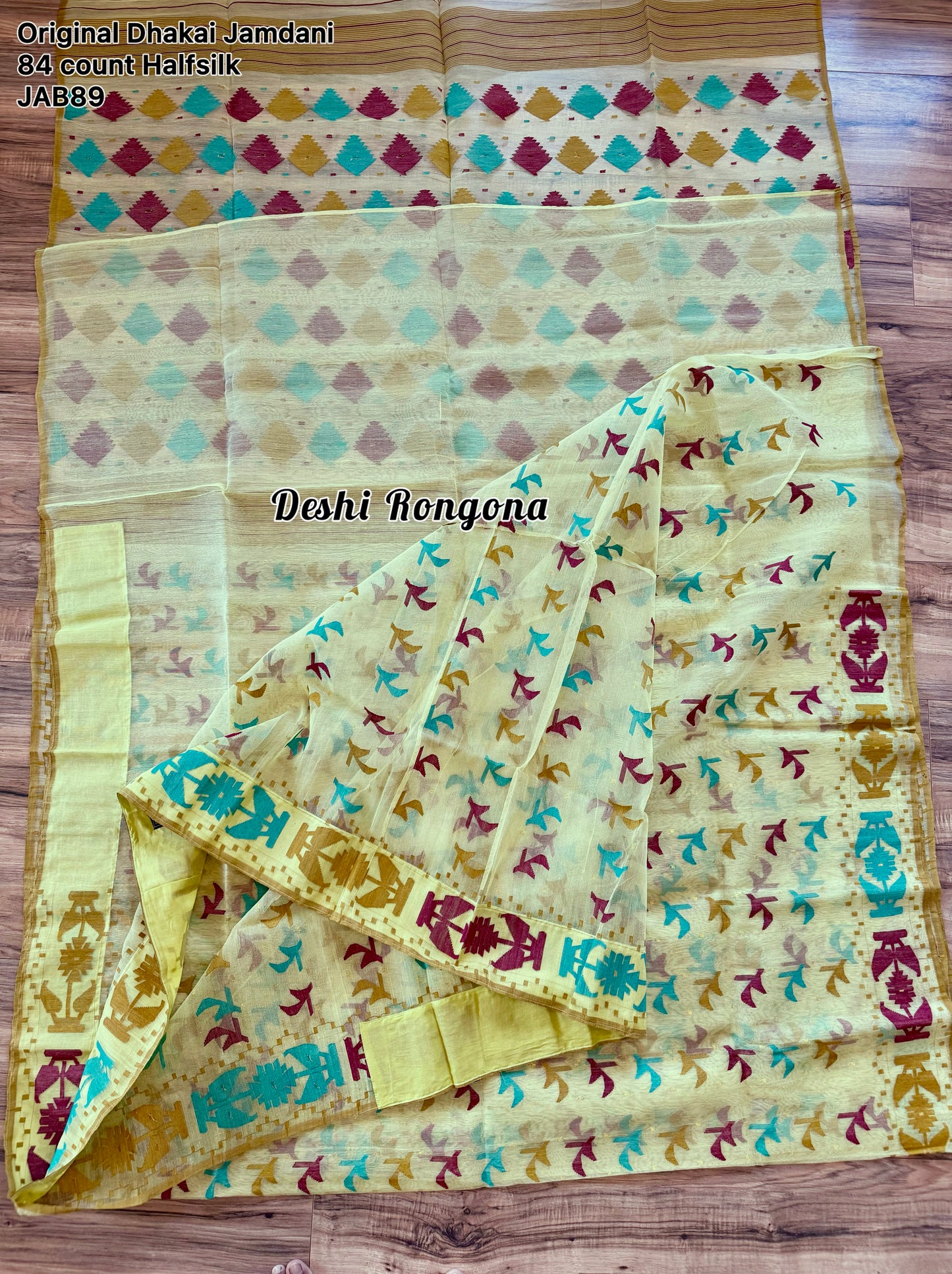 Elegant Dhakai Jamdani Saree - Cream Kiwi