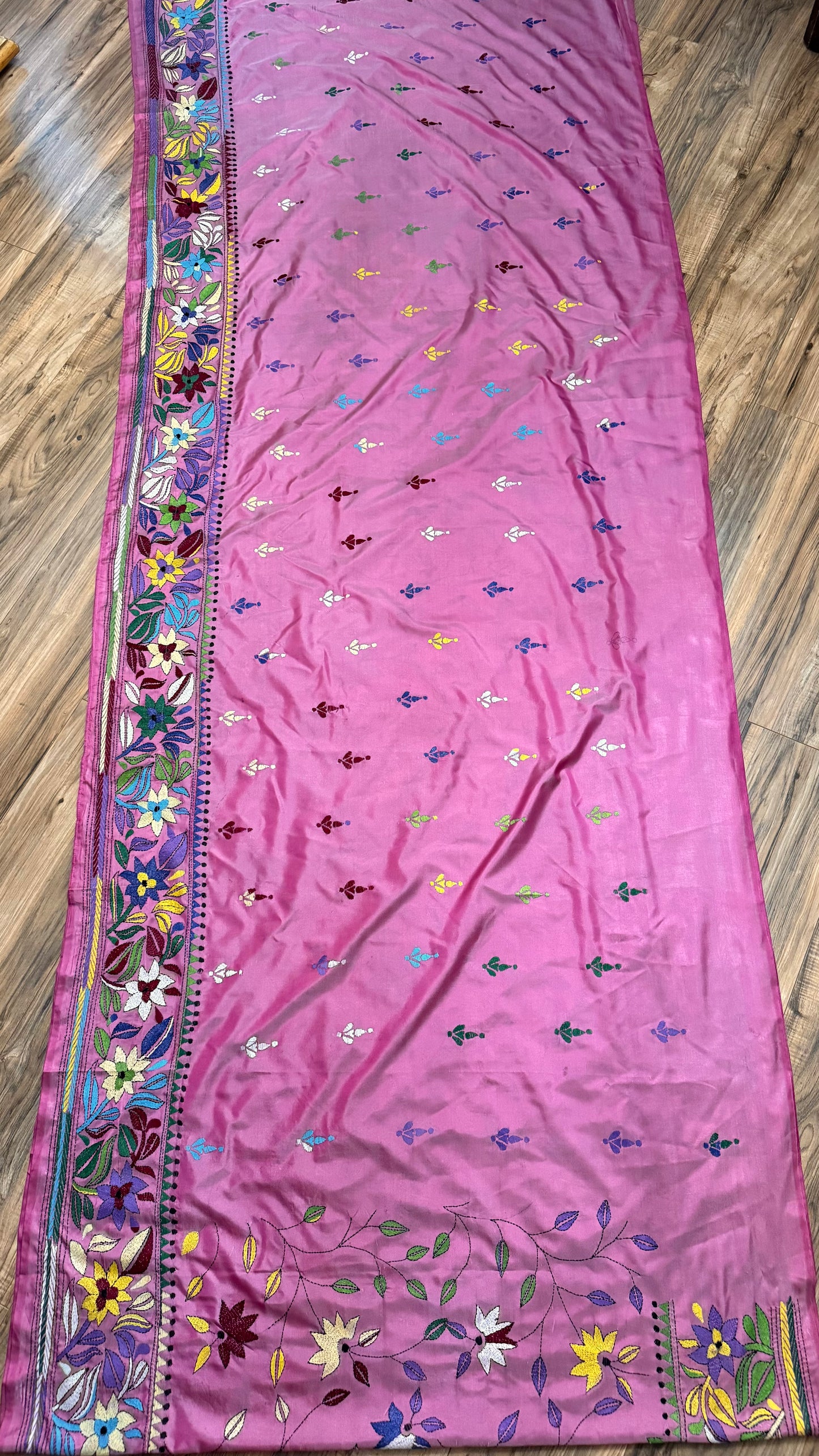 Pink Tone Bangalore Silk Kantha Saree