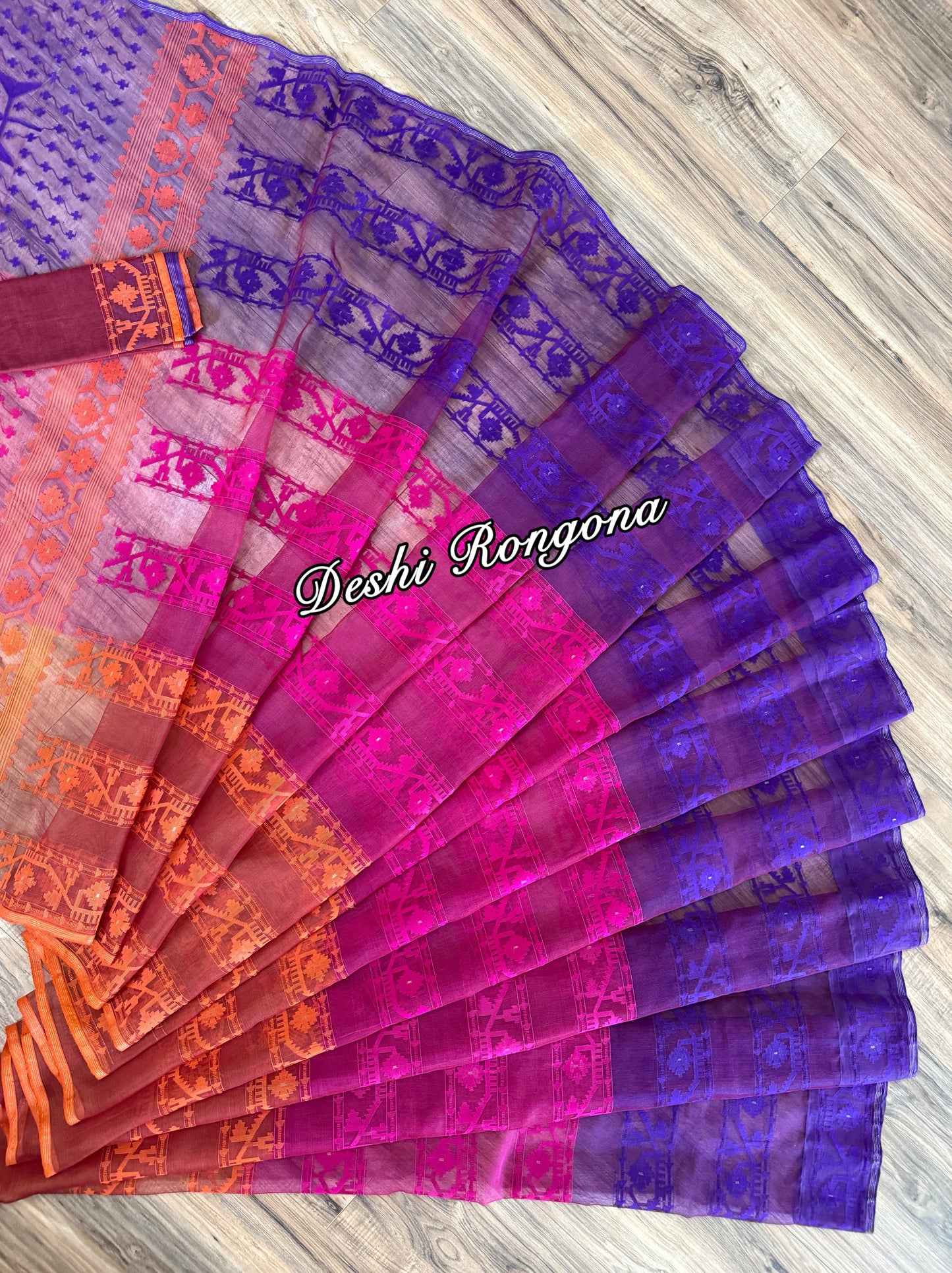 Elegant Magenta Orange Purple Dhakai Jamdani Saree - Handloom Classic