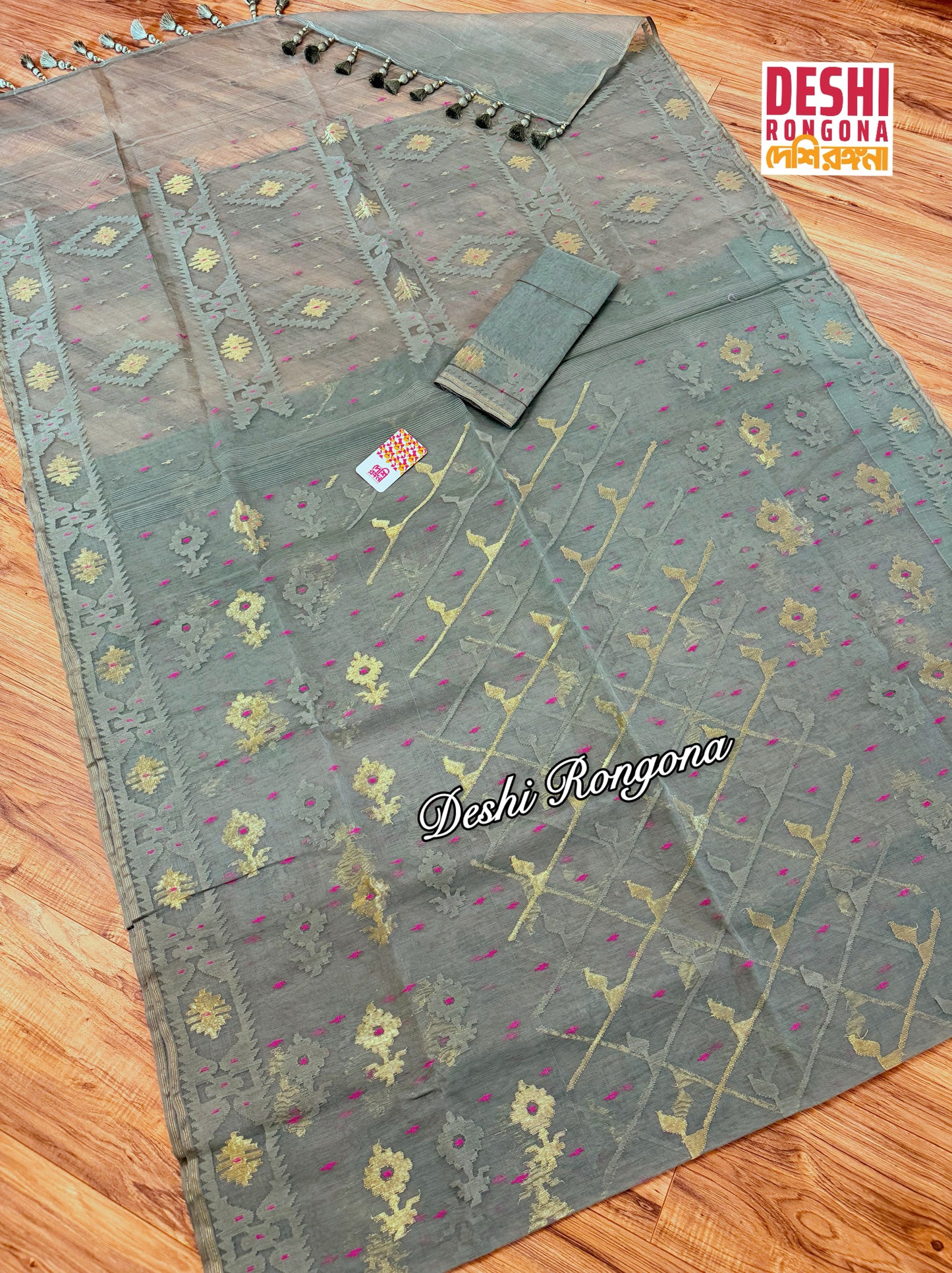 Elegant Sage Green Dhakai Jamdani Saree - Handloom Classic