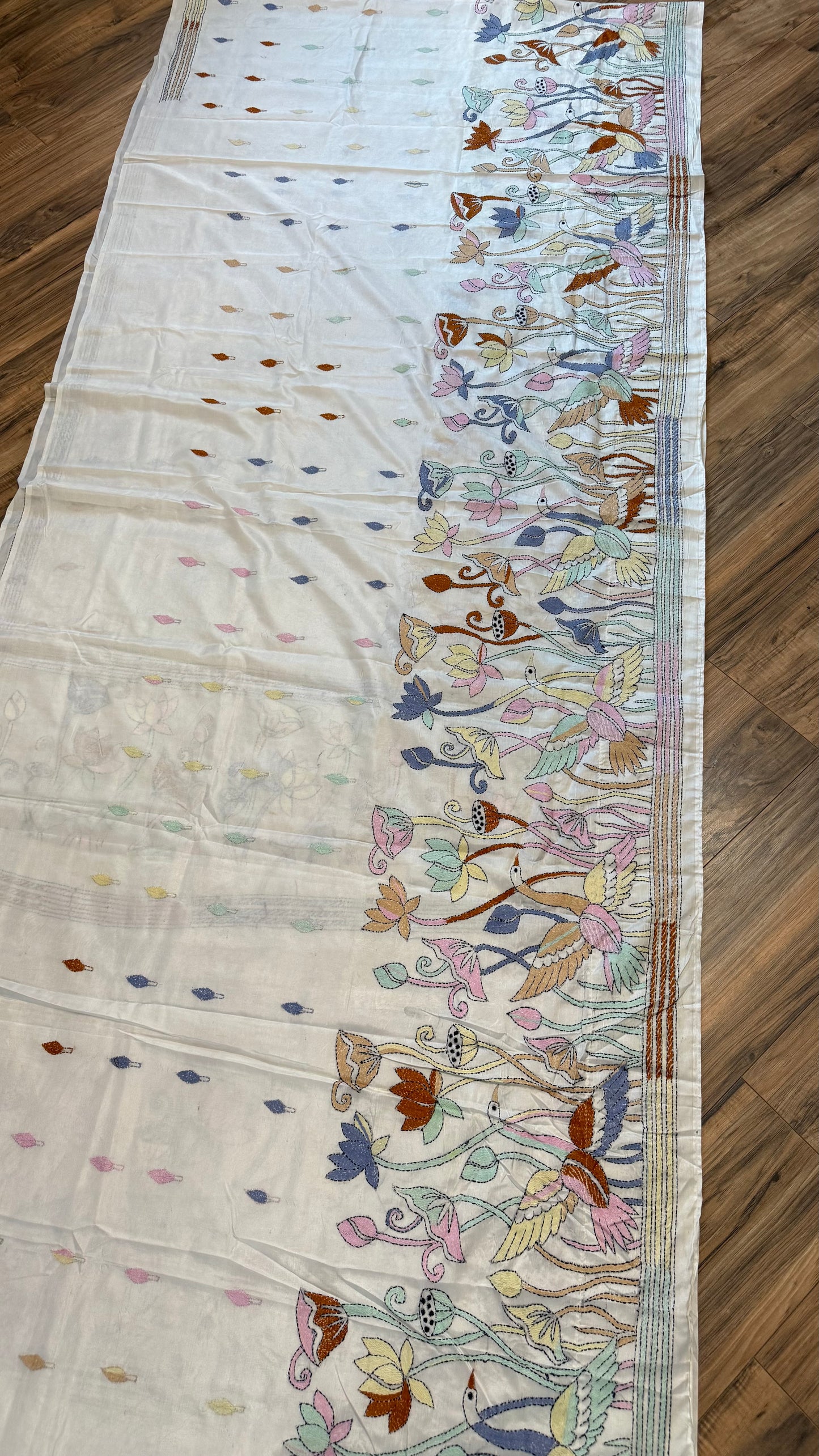 Bangalore Silk Kantha Saree- Heron theme