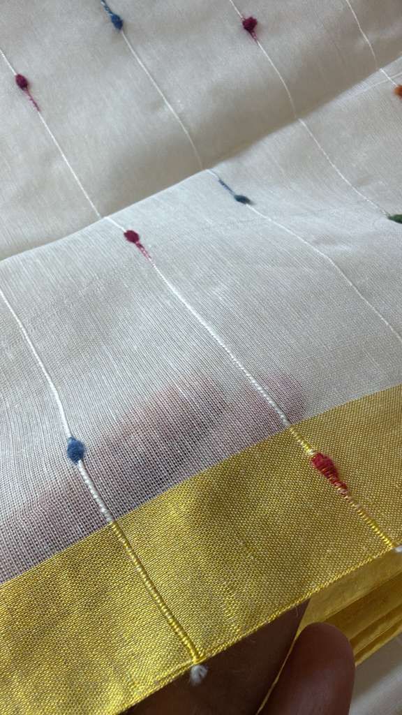 Tangail Halfsilk Khesh Saree, White -pink border