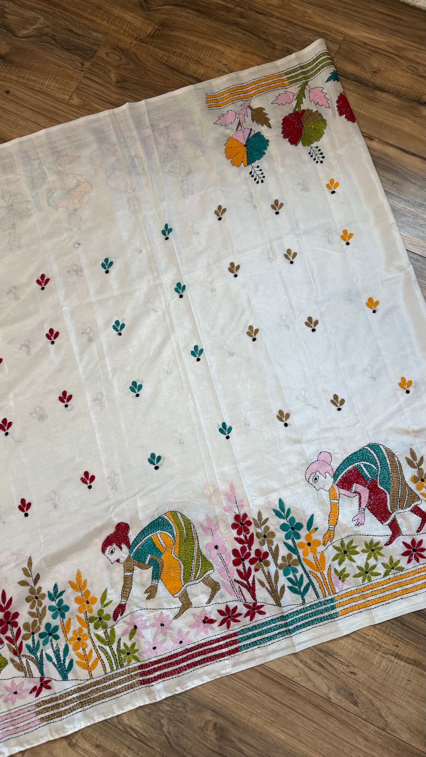 Bangalore Silk Kantha Saree- Madhubani theme