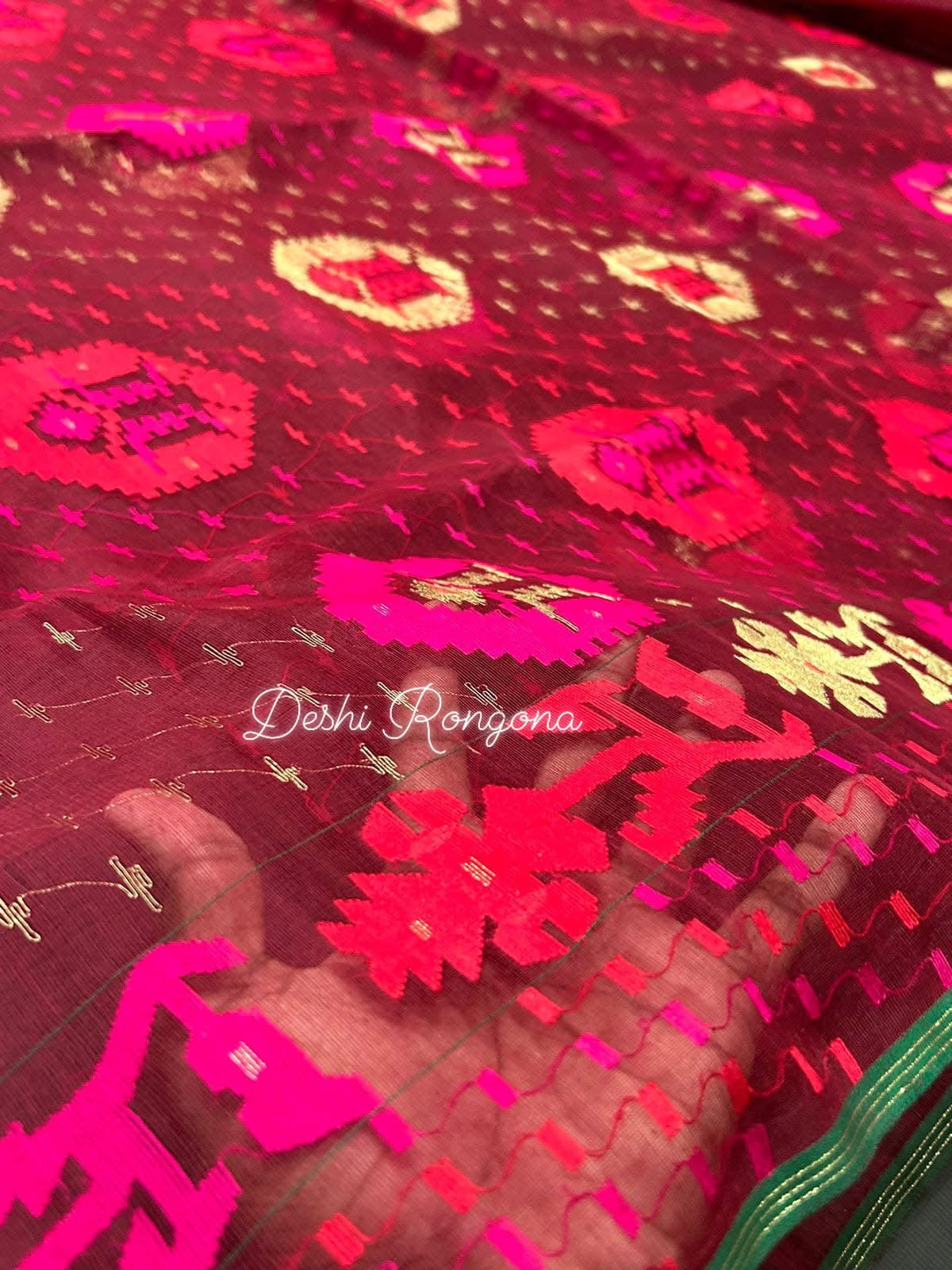 Elegant Maroon Dhakai Jamdani Saree - Handloom Classic