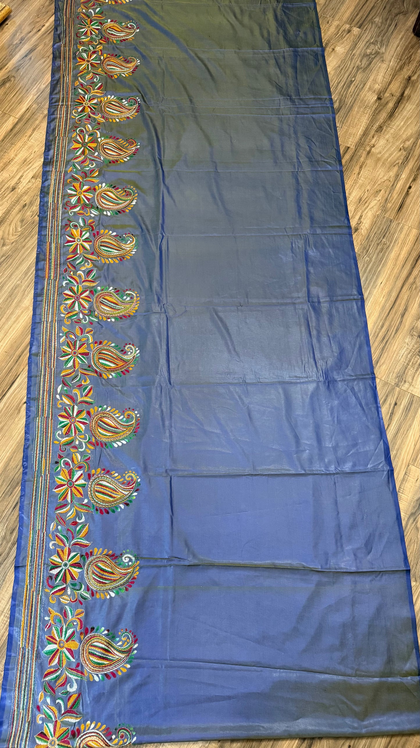 Gray Bangalore Silk Kantha Saree
