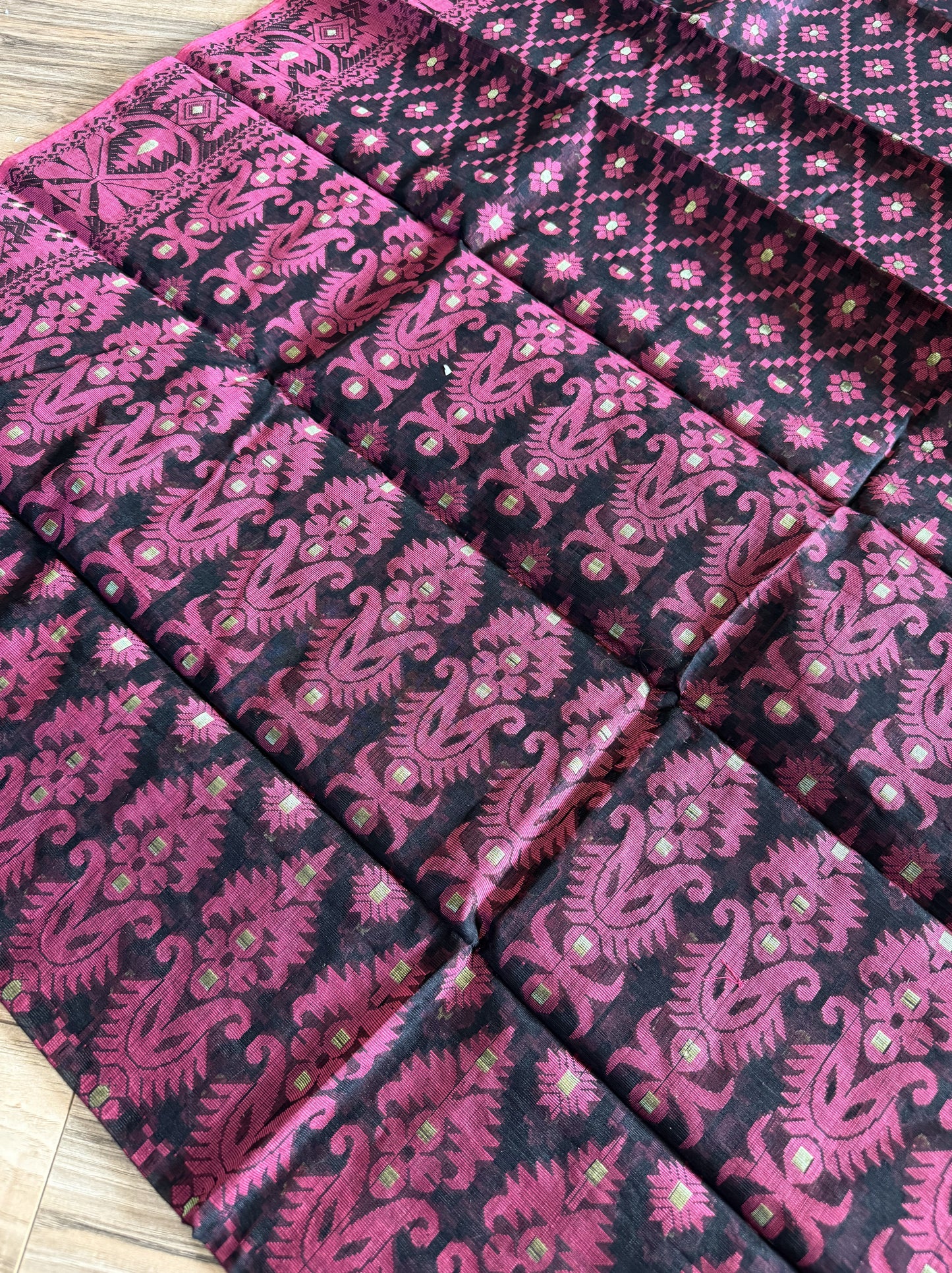 Tangail HalfSilk Saree, Beautiful Merigold-Orange/White/Black-Green/Black-Magenta/Blue Colors, Handloomed, Elegant, Party Sharee