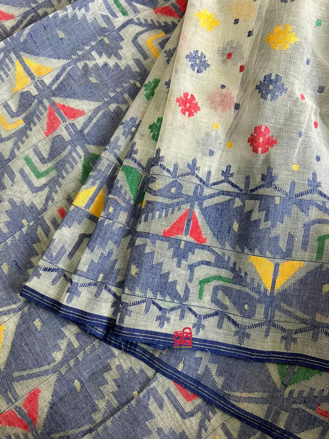 Elegant Pure Cotton Dhakai Jamdani Saree - Off White