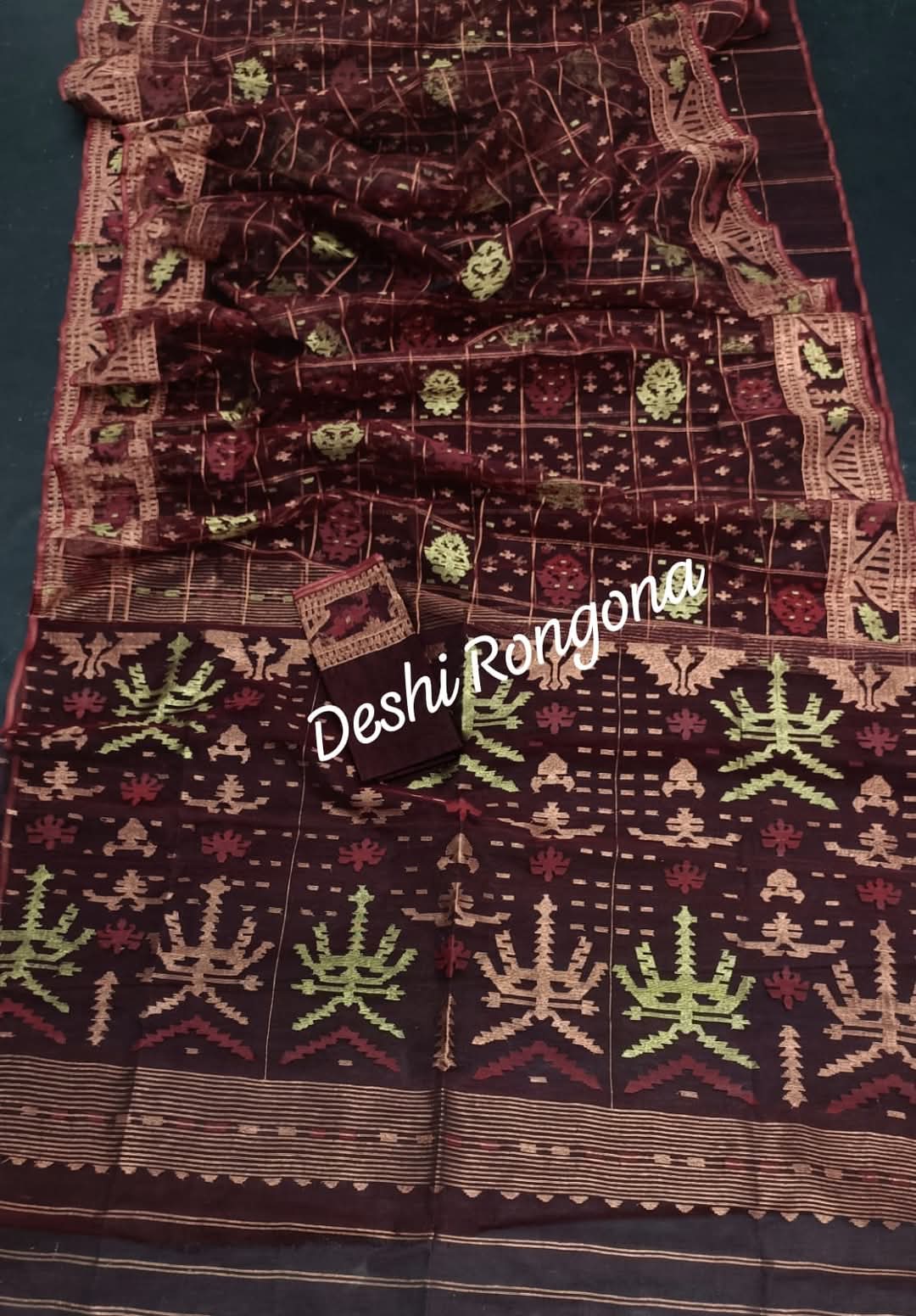 Elegant Deep Maroon Dhakai Jamdani Saree - Handloom Classic