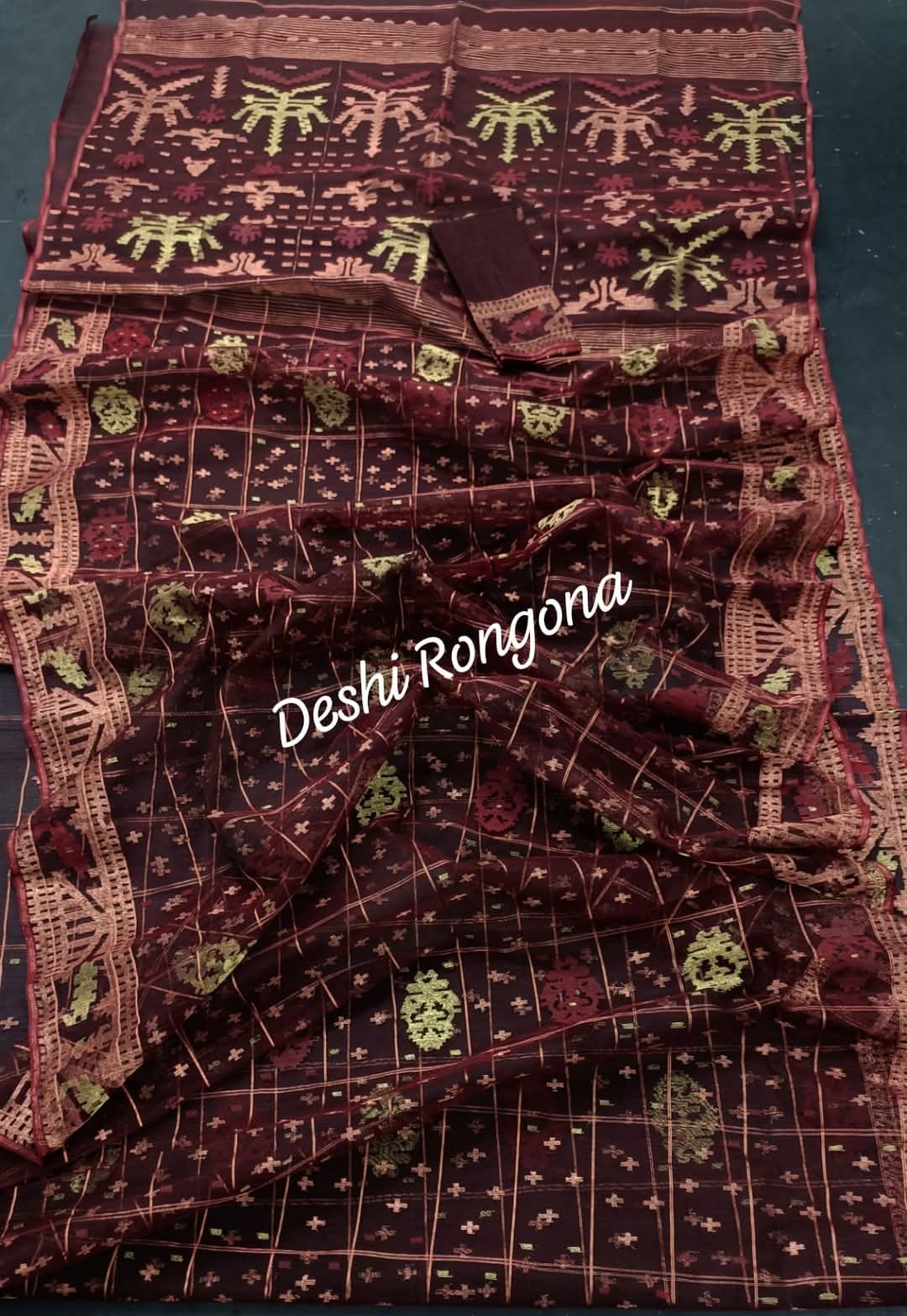 Elegant Deep Maroon Dhakai Jamdani Saree - Handloom Classic