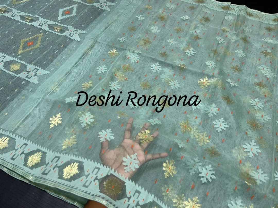 Elegant Dhakai Jamdani Saree -Seafoam Green