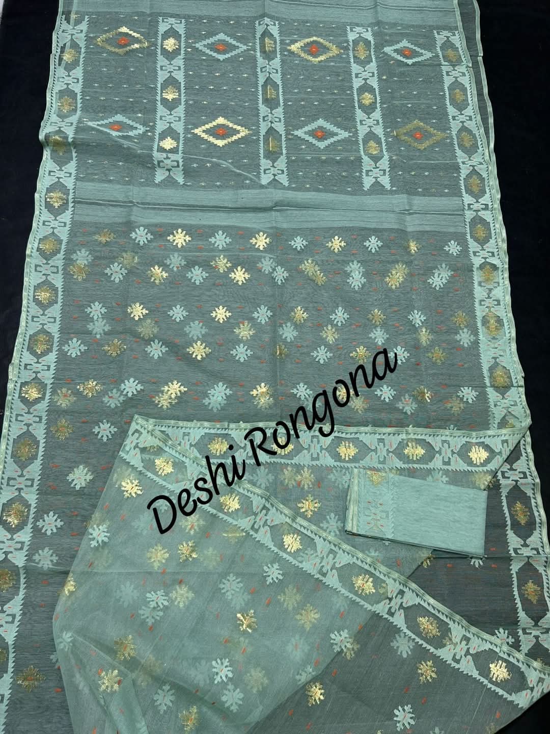 Elegant Dhakai Jamdani Saree -Seafoam Green