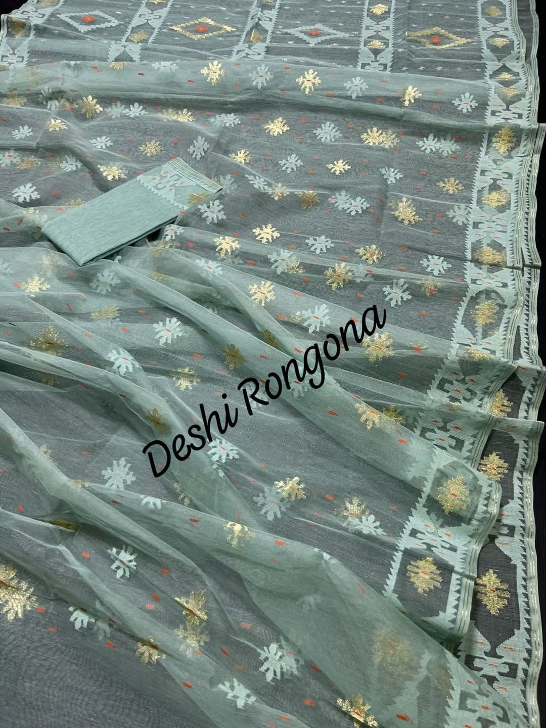 Elegant Dhakai Jamdani Saree -Seafoam Green