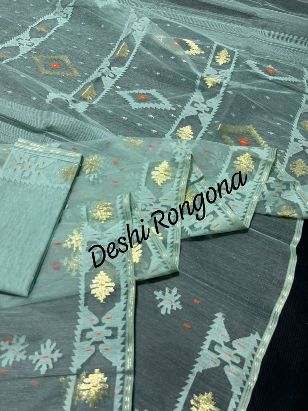 Elegant Dhakai Jamdani Saree -Seafoam Green