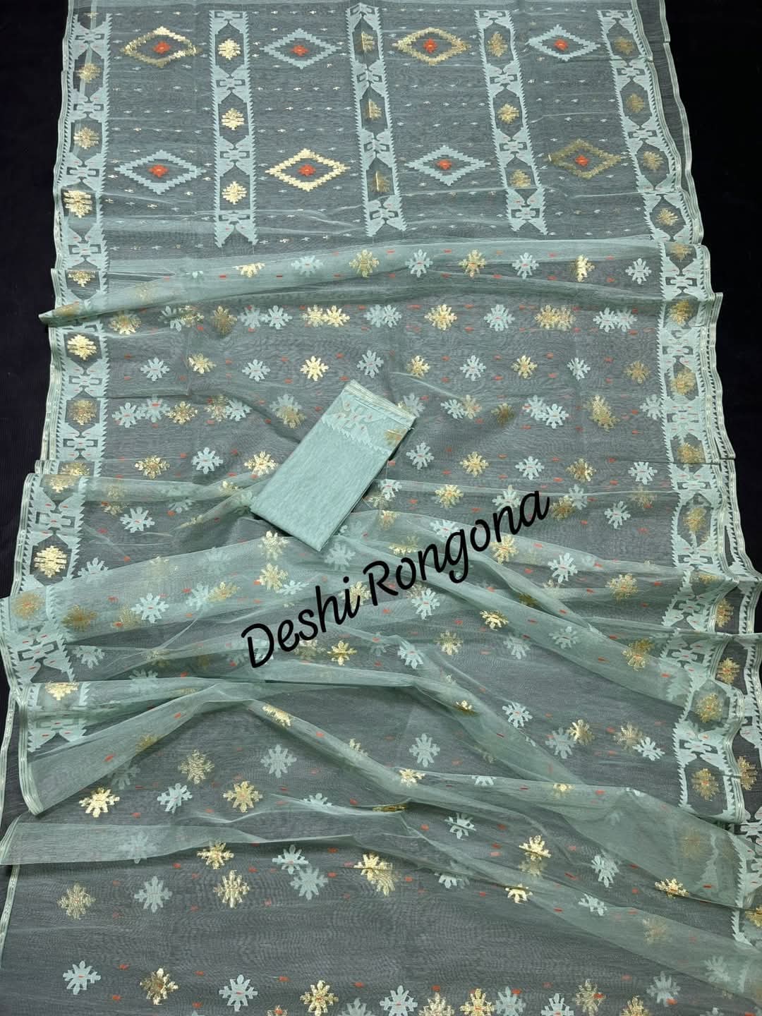 Elegant Dhakai Jamdani Saree -Seafoam Green