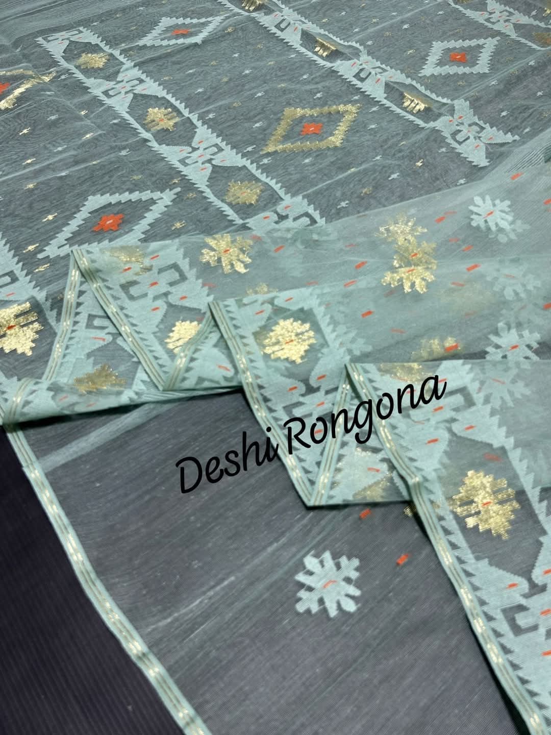 Elegant Dhakai Jamdani Saree -Seafoam Green