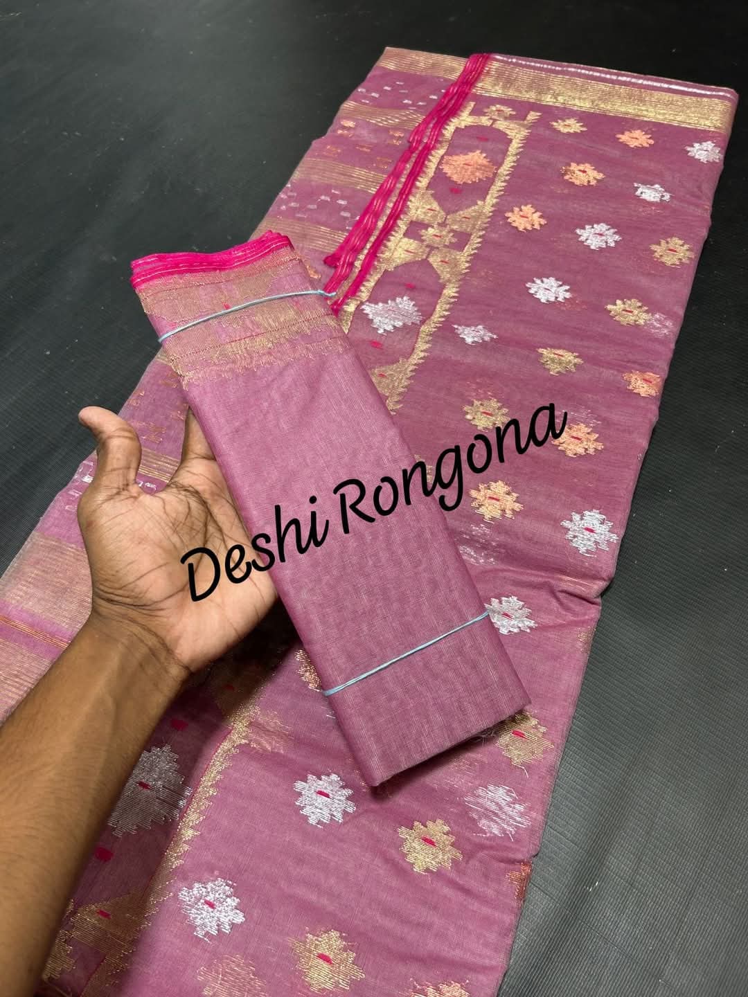 Handwoven Dhakai Jamdani Saree – Pink Mauve Halfsilk