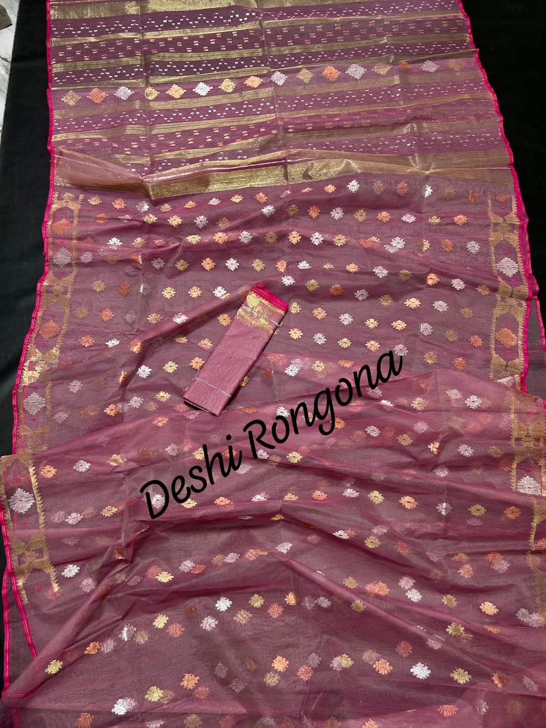 Handwoven Dhakai Jamdani Saree – Pink Mauve Halfsilk