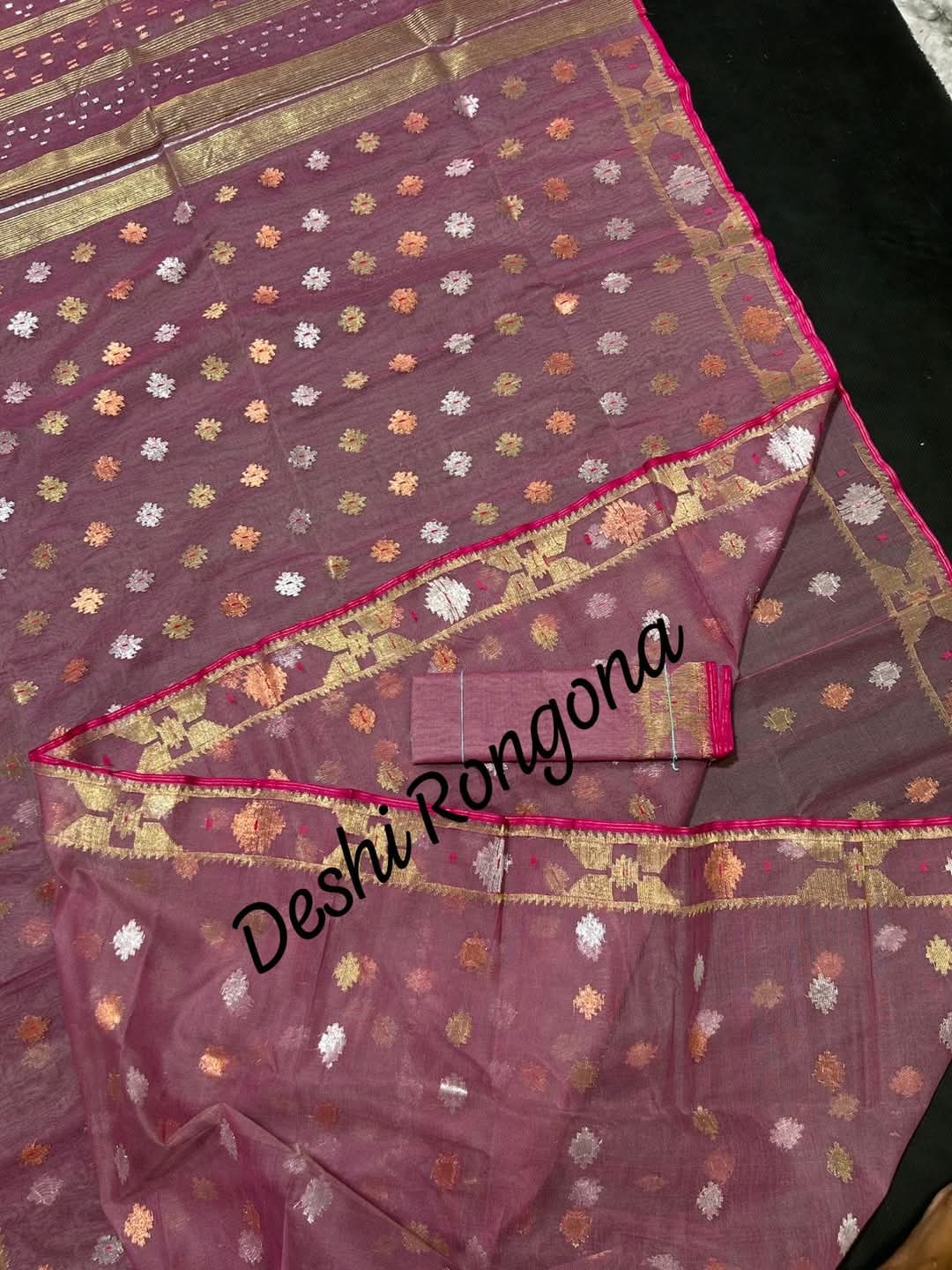 Handwoven Dhakai Jamdani Saree – Pink Mauve Halfsilk