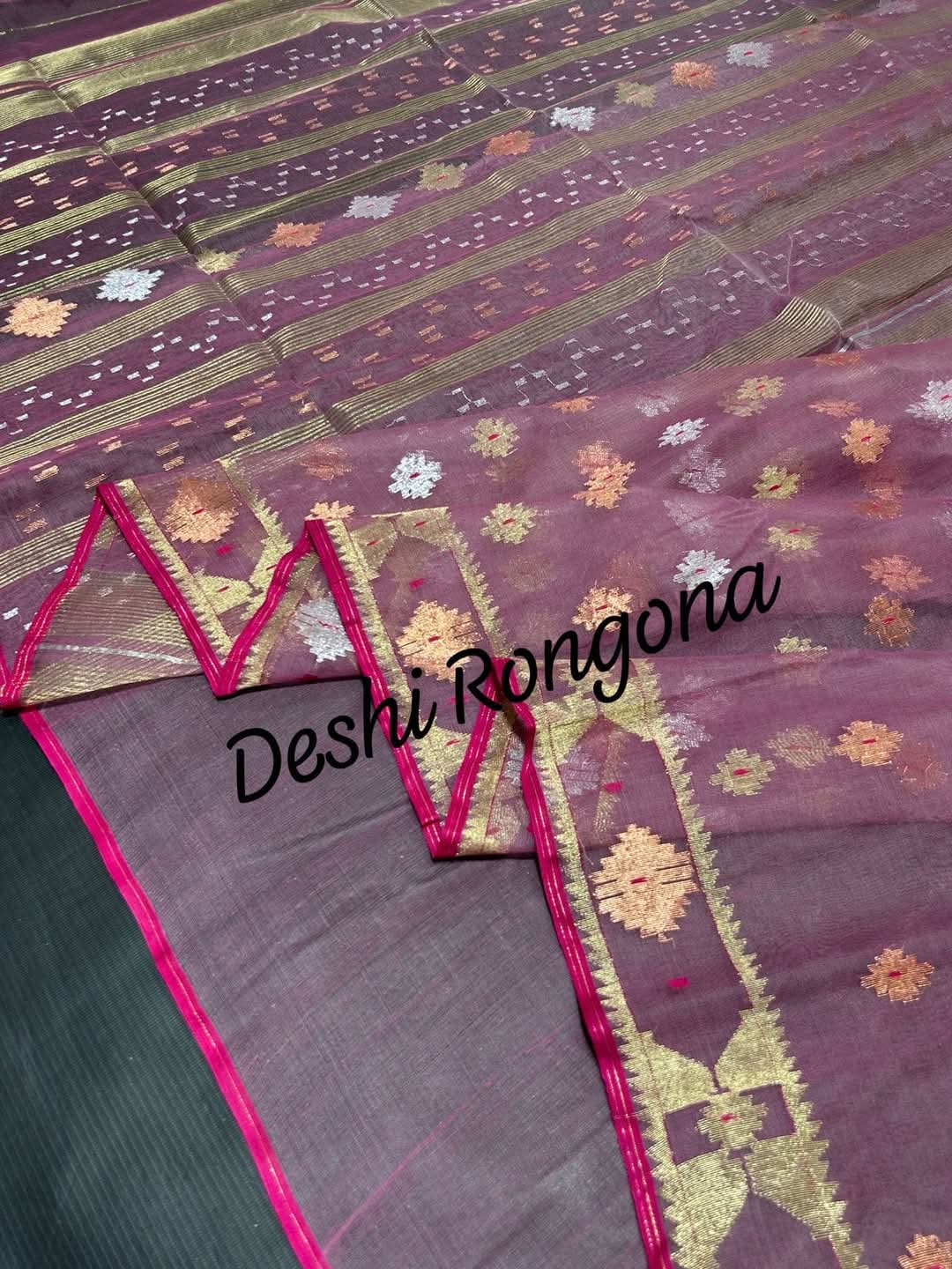 Handwoven Dhakai Jamdani Saree – Pink Mauve Halfsilk