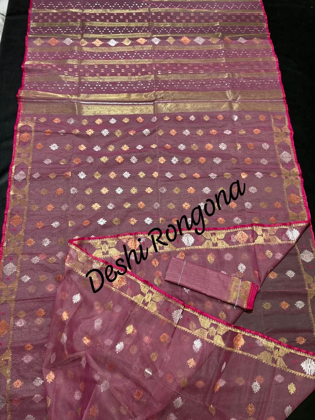 Handwoven Dhakai Jamdani Saree – Pink Mauve Halfsilk