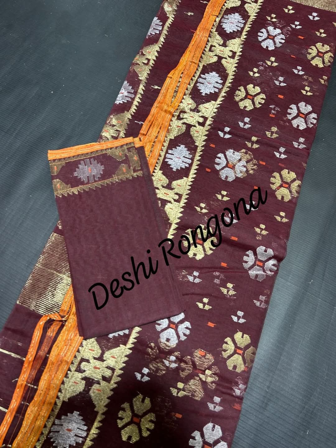 Elegant Deep Maroon Dhakai Jamdani Saree - Handloom Classic
