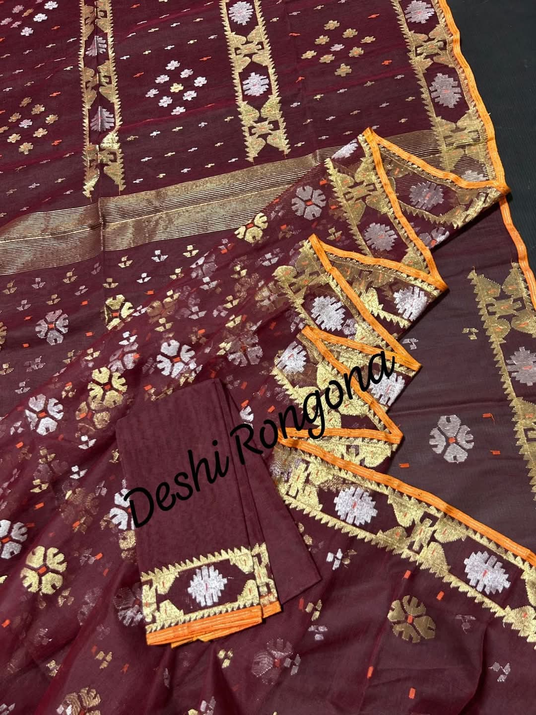 Elegant Deep Maroon Dhakai Jamdani Saree - Handloom Classic