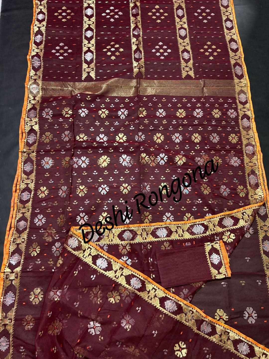 Elegant Deep Maroon Dhakai Jamdani Saree - Handloom Classic