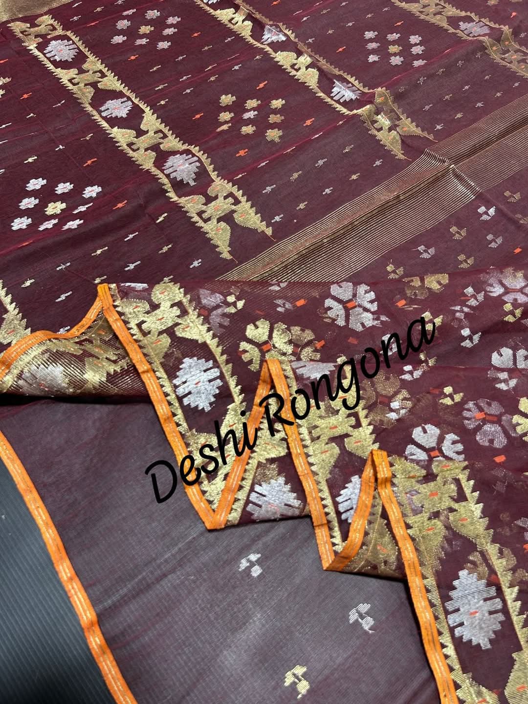 Elegant Deep Maroon Dhakai Jamdani Saree - Handloom Classic