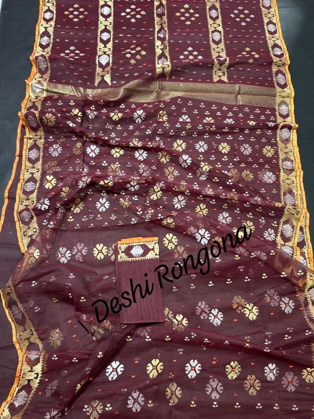 Elegant Deep Maroon Dhakai Jamdani Saree - Handloom Classic