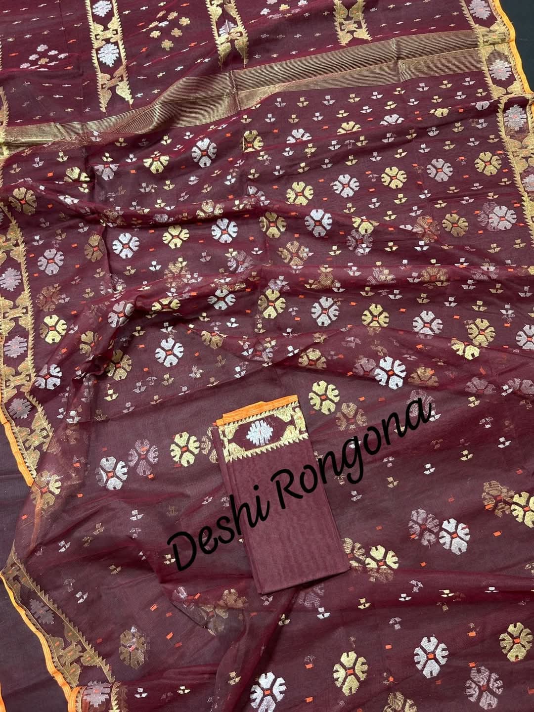 Elegant Deep Maroon Dhakai Jamdani Saree - Handloom Classic