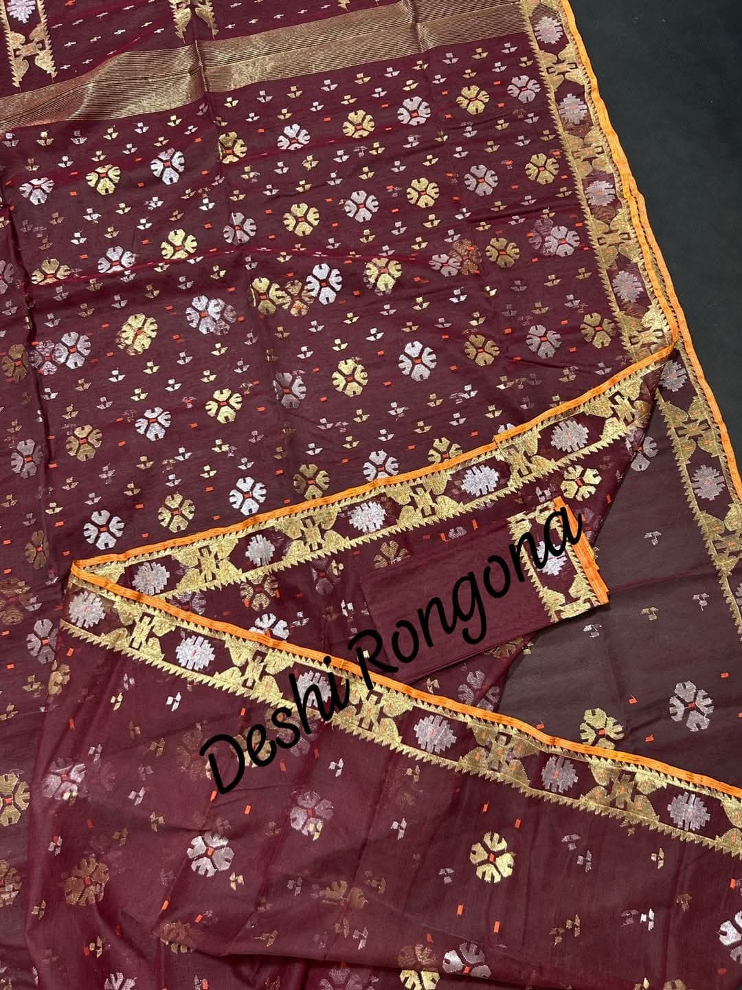 Elegant Deep Maroon Dhakai Jamdani Saree - Handloom Classic