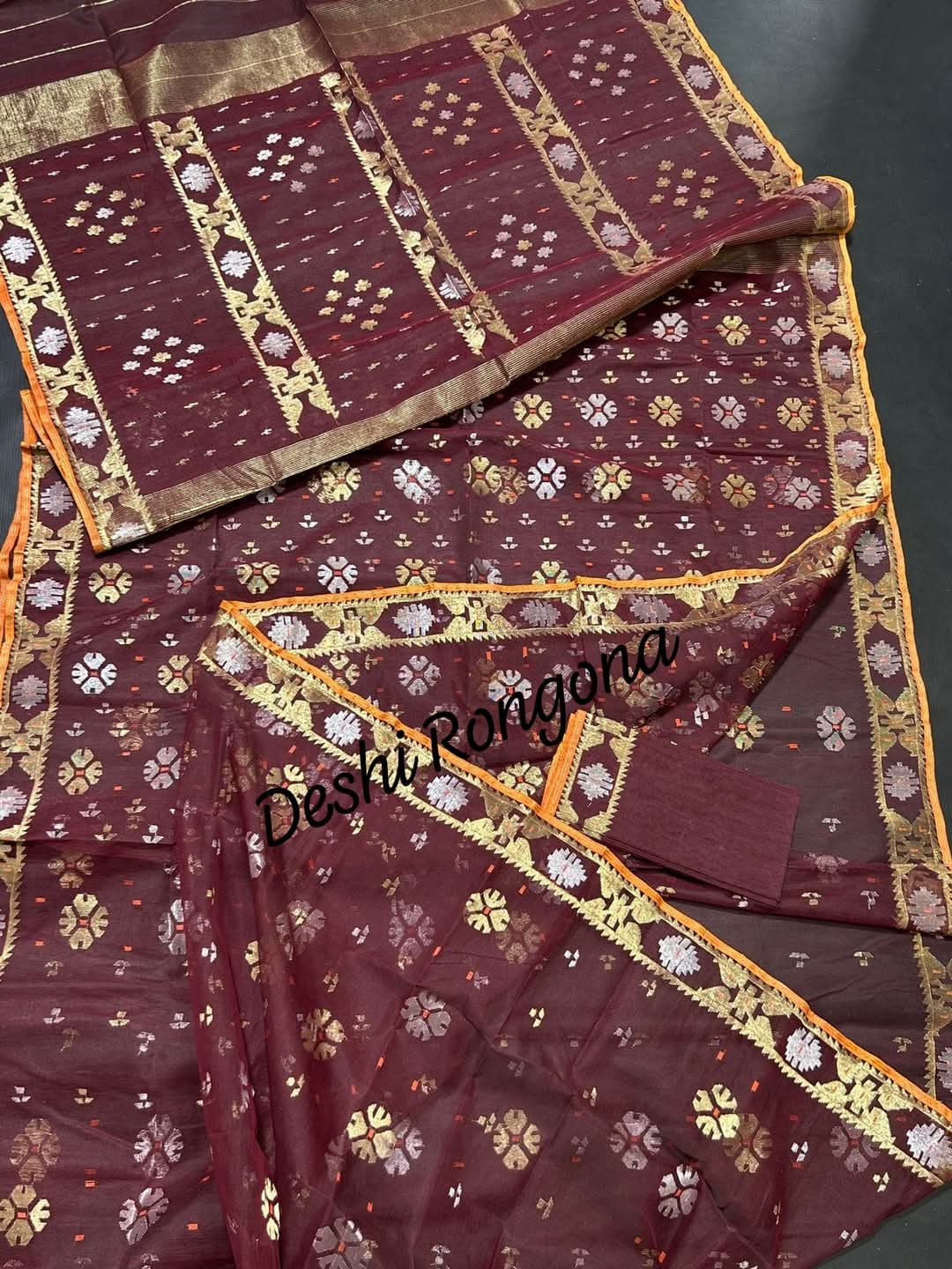 Elegant Deep Maroon Dhakai Jamdani Saree - Handloom Classic