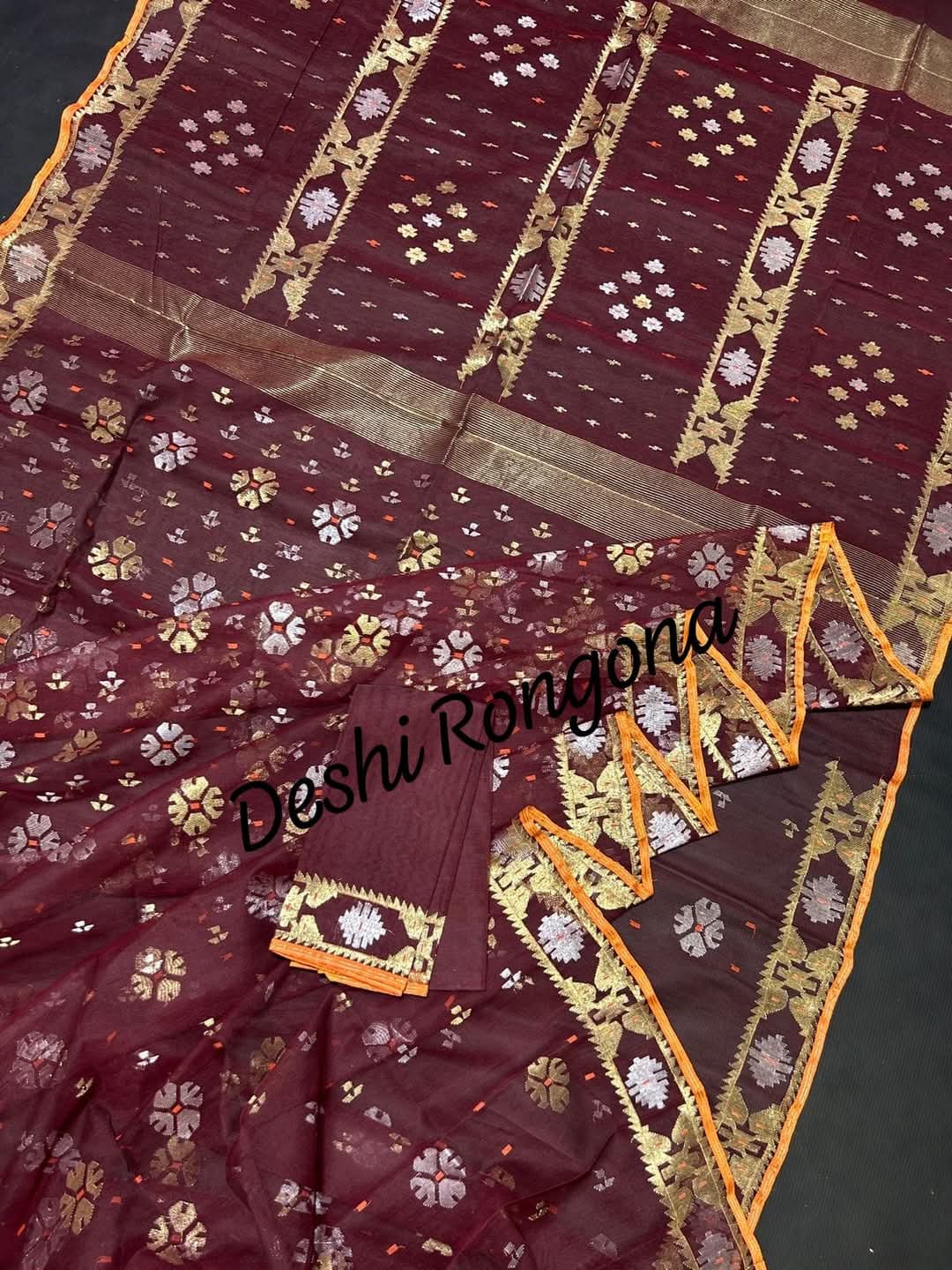 Elegant Deep Maroon Dhakai Jamdani Saree - Handloom Classic