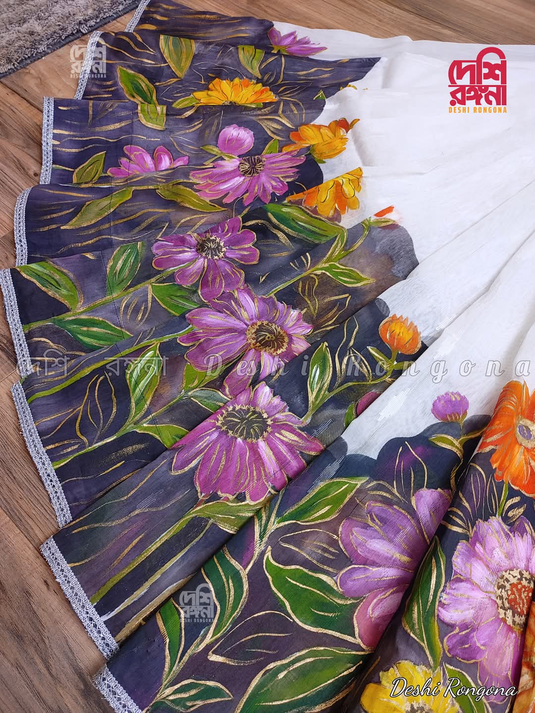 Handpainted Jamdani – Multi Zinnia Theme Saree