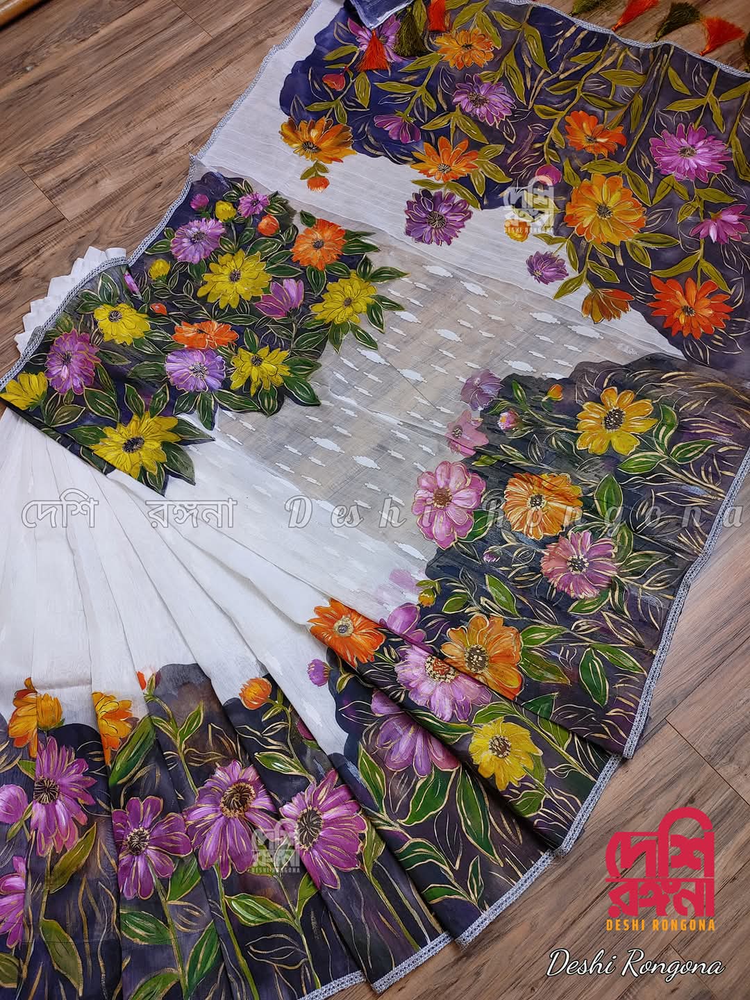 Handpainted Jamdani – Multi Zinnia Theme Saree
