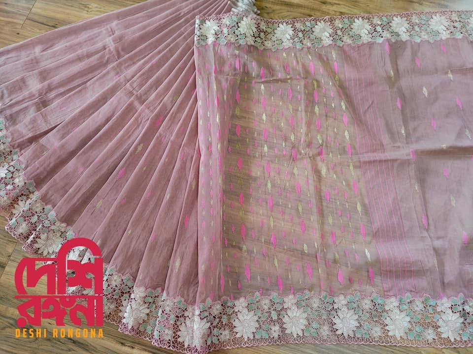 Mauve Pink Cutwork Jamdani Dhakai – Embroidered