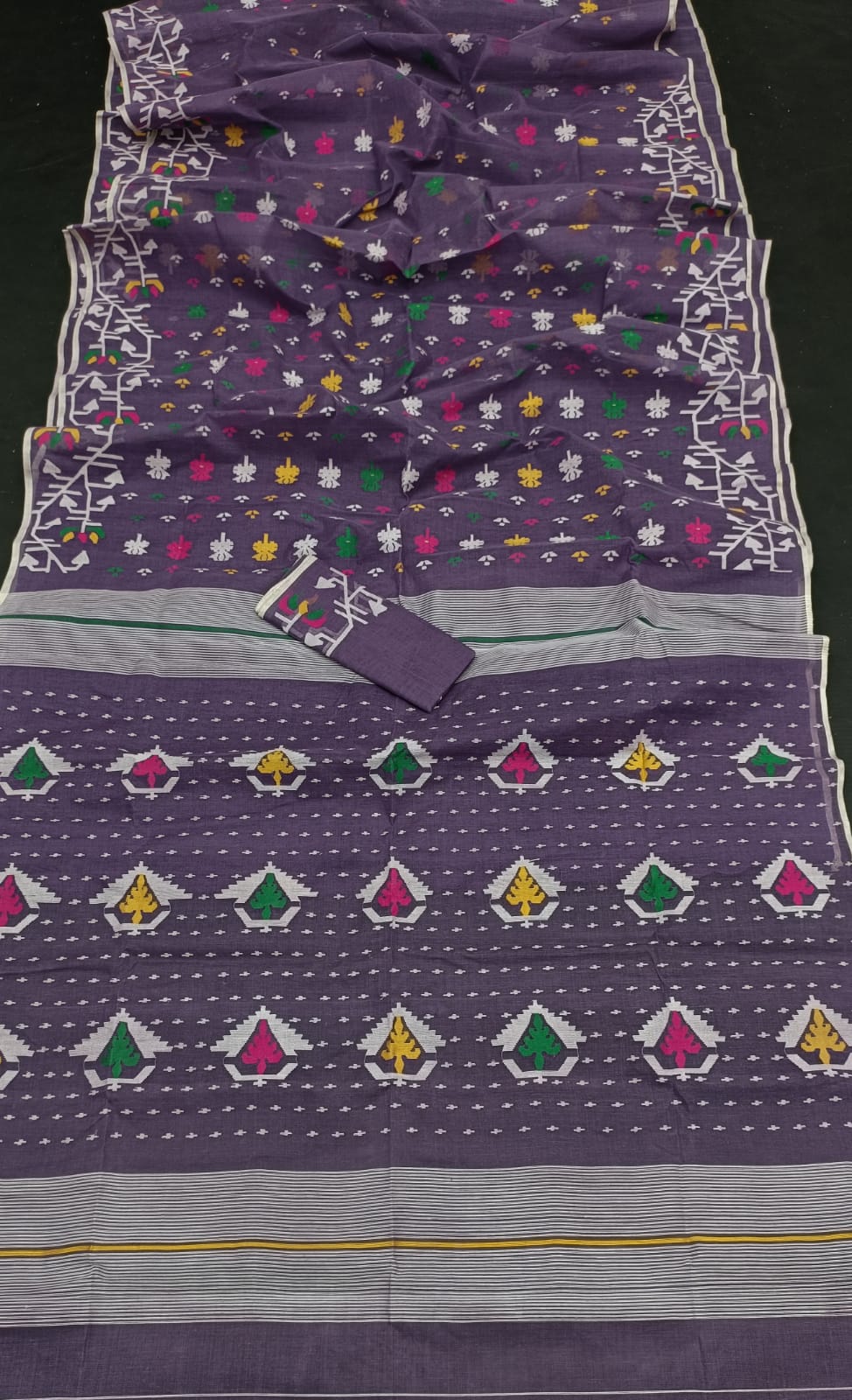 Elegant Pure Cotton Dhakai Jamdani Saree - Purple Mauve