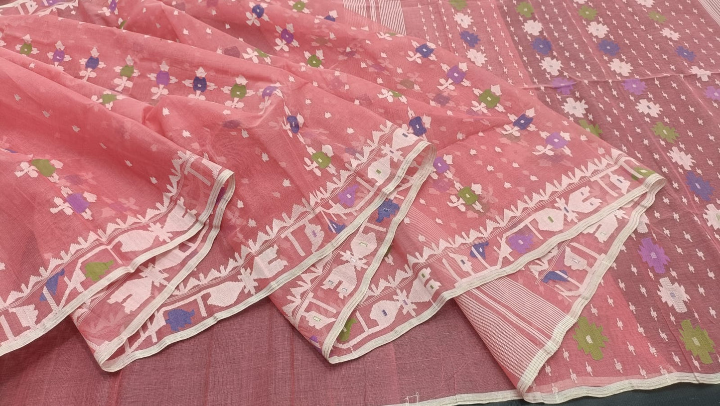 Elegant Pure Cotton Dhakai Jamdani Saree
