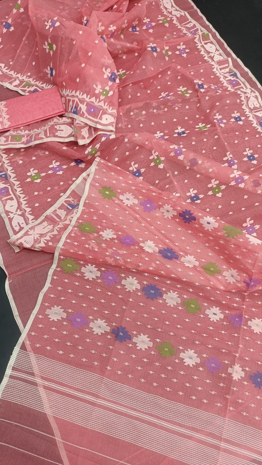 Elegant Pure Cotton Dhakai Jamdani Saree